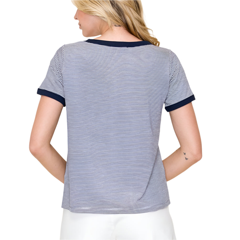Navy Pinstriped Terry Top