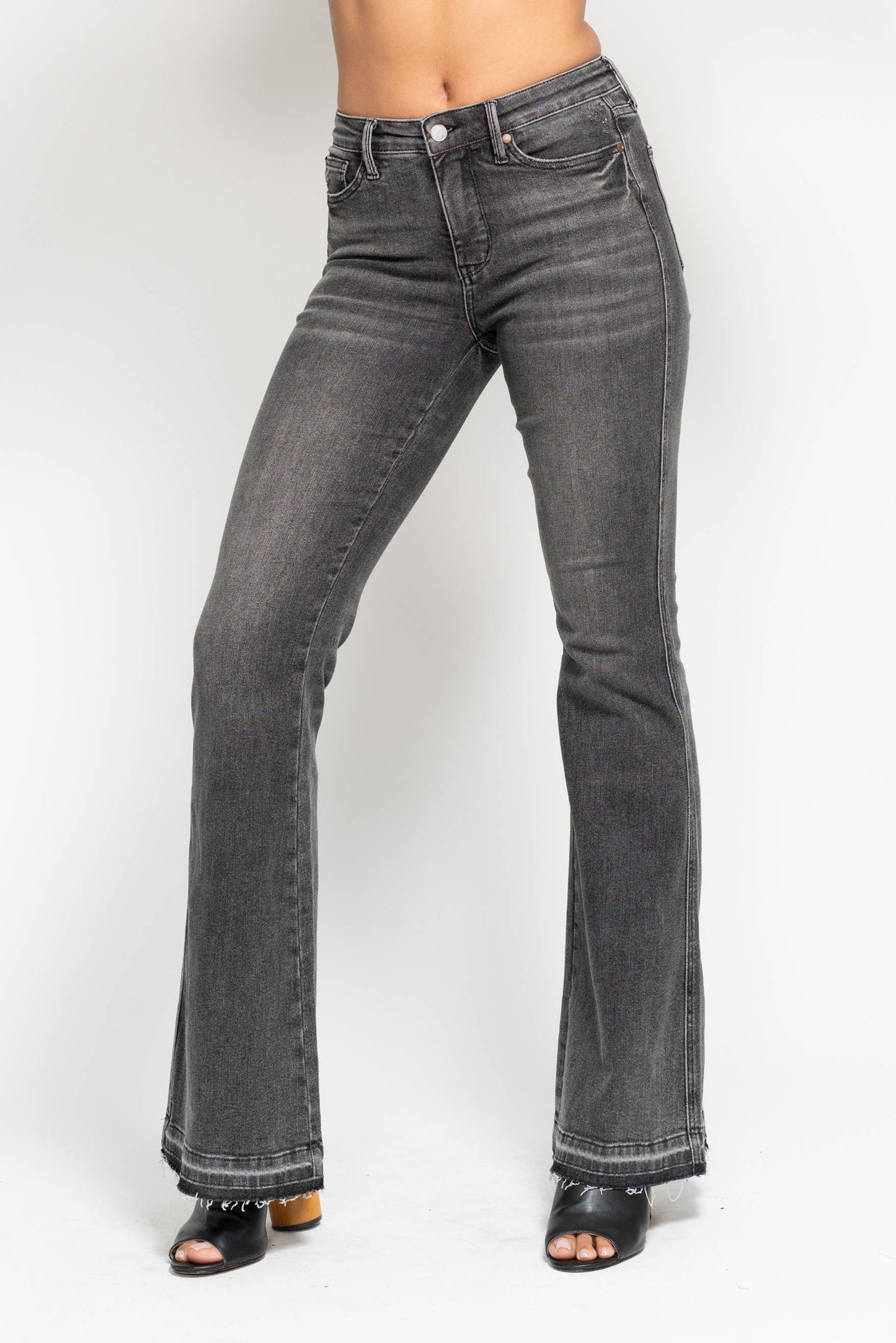 Gray Mid-Rise Washed Flare Jeans
