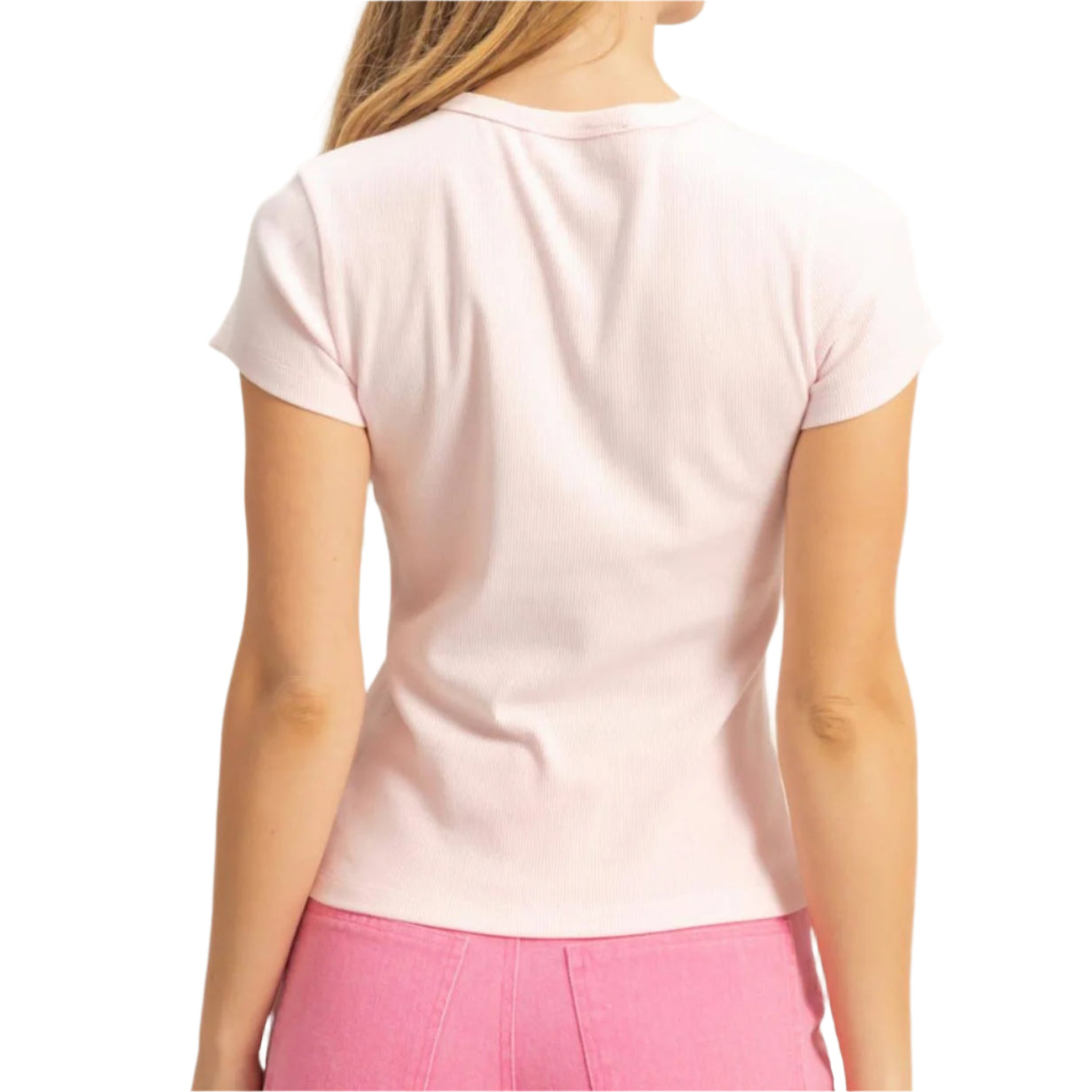 White Ribbed Short Sleeve Tee