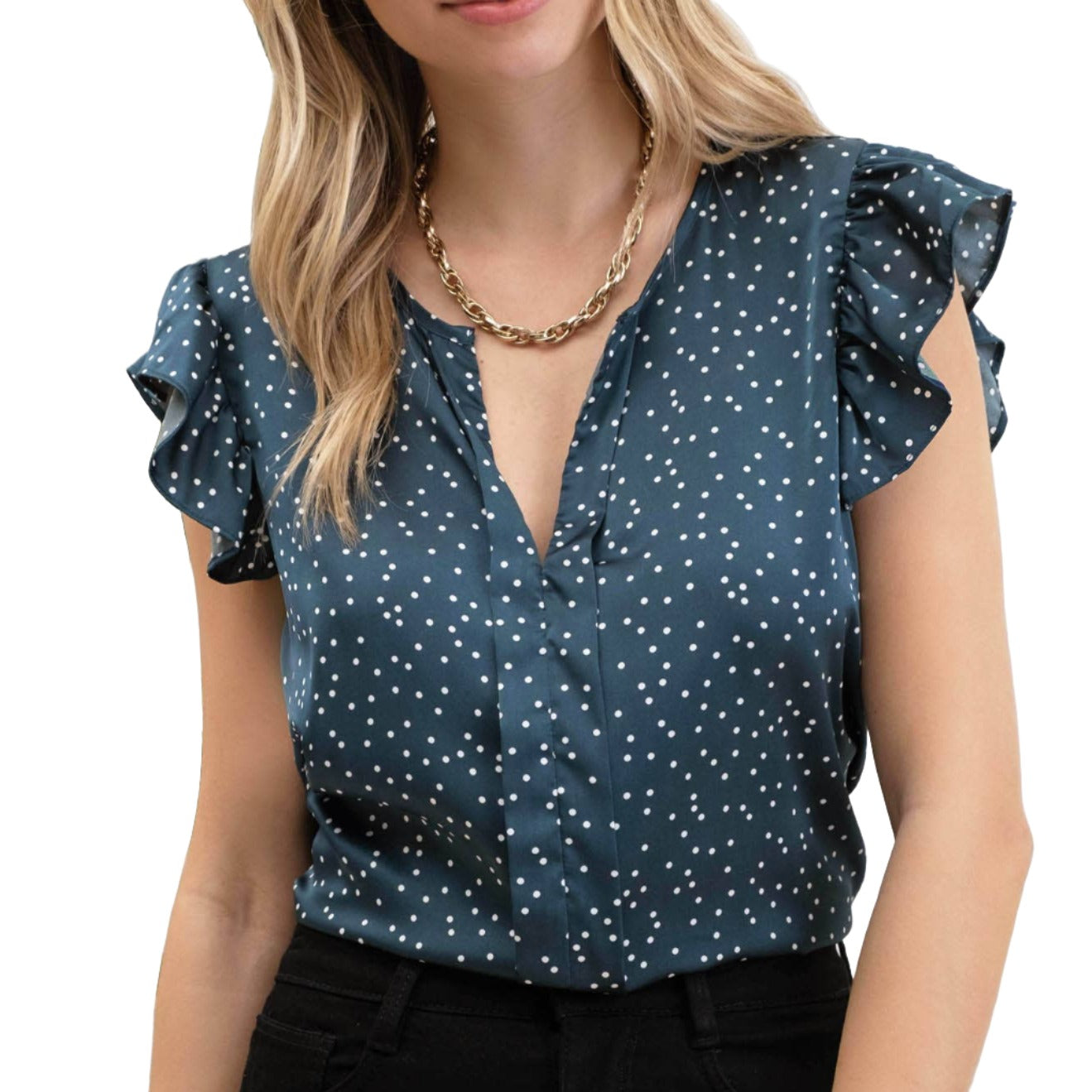 Polka dot short shops sleeve blouse