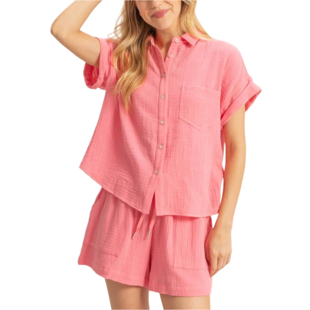 Pink Double Gauze Flowy Shorts