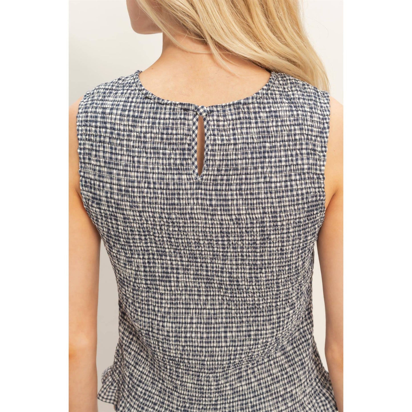 Dark Navy Smocked Sleeveless Top