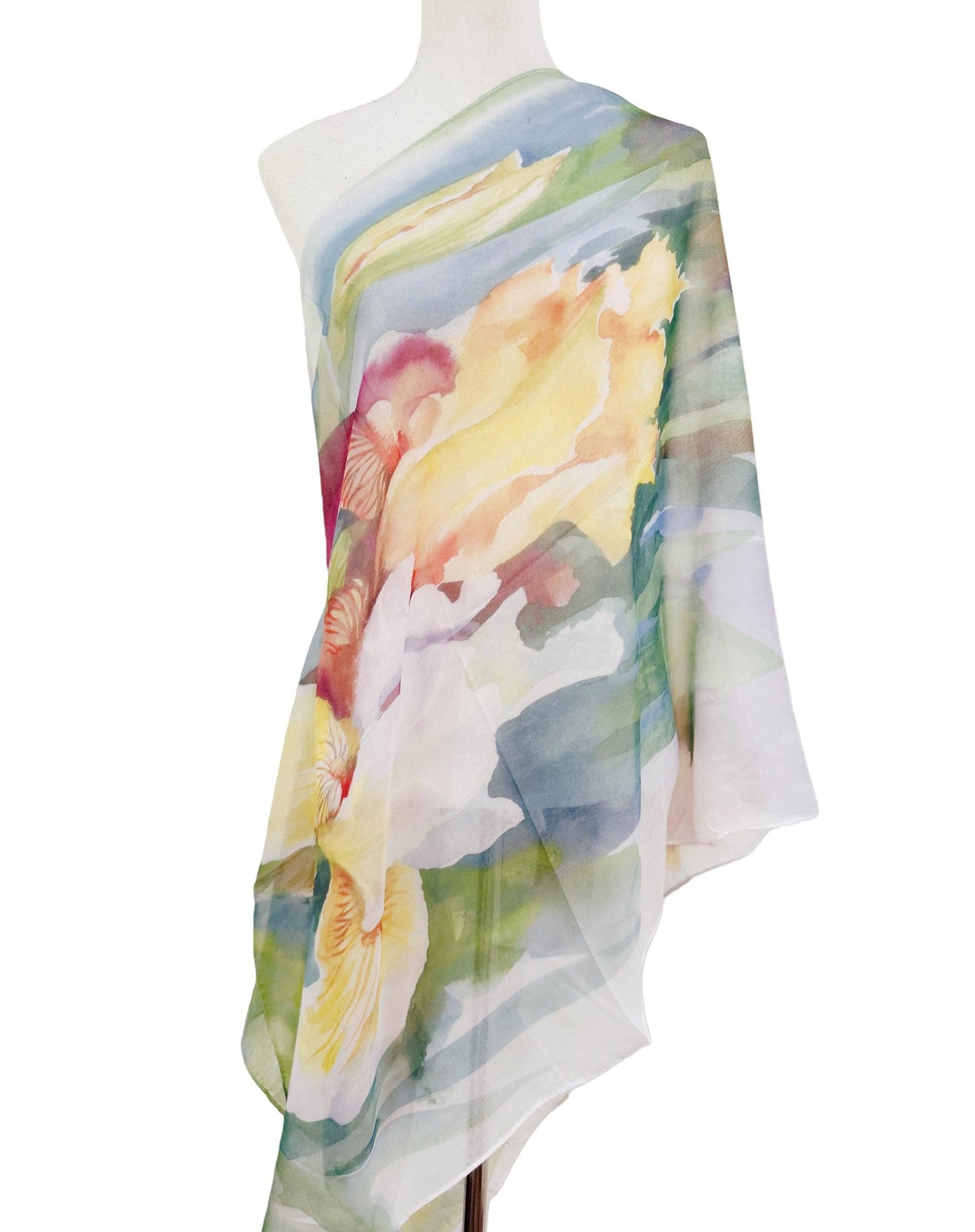 Feather Touch Watercolor Iris Garden Scarf