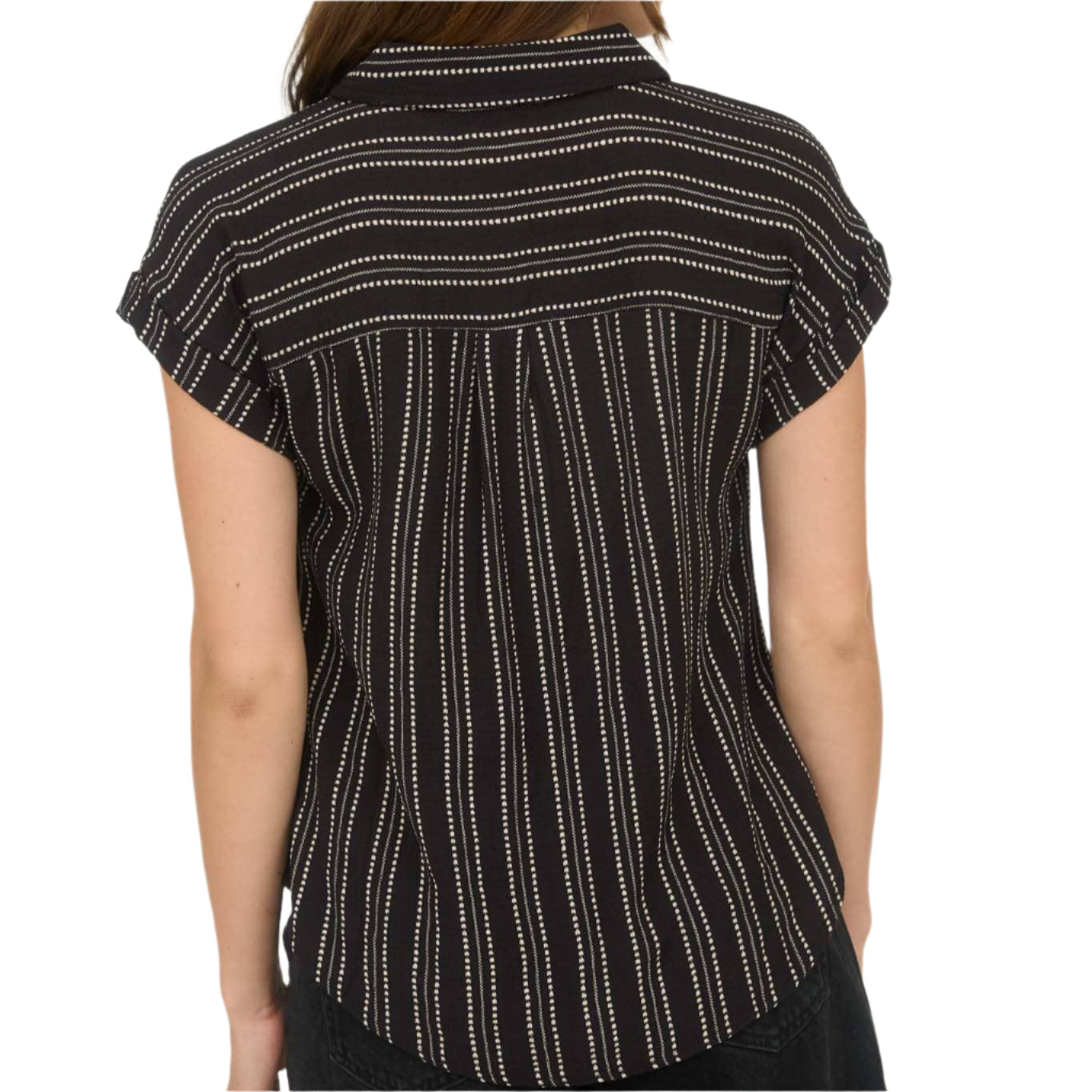 Black Stripe Half Button Collared Shirt