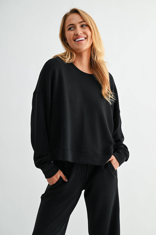 Black Laguna Dropped Shoulder Sweatshirt