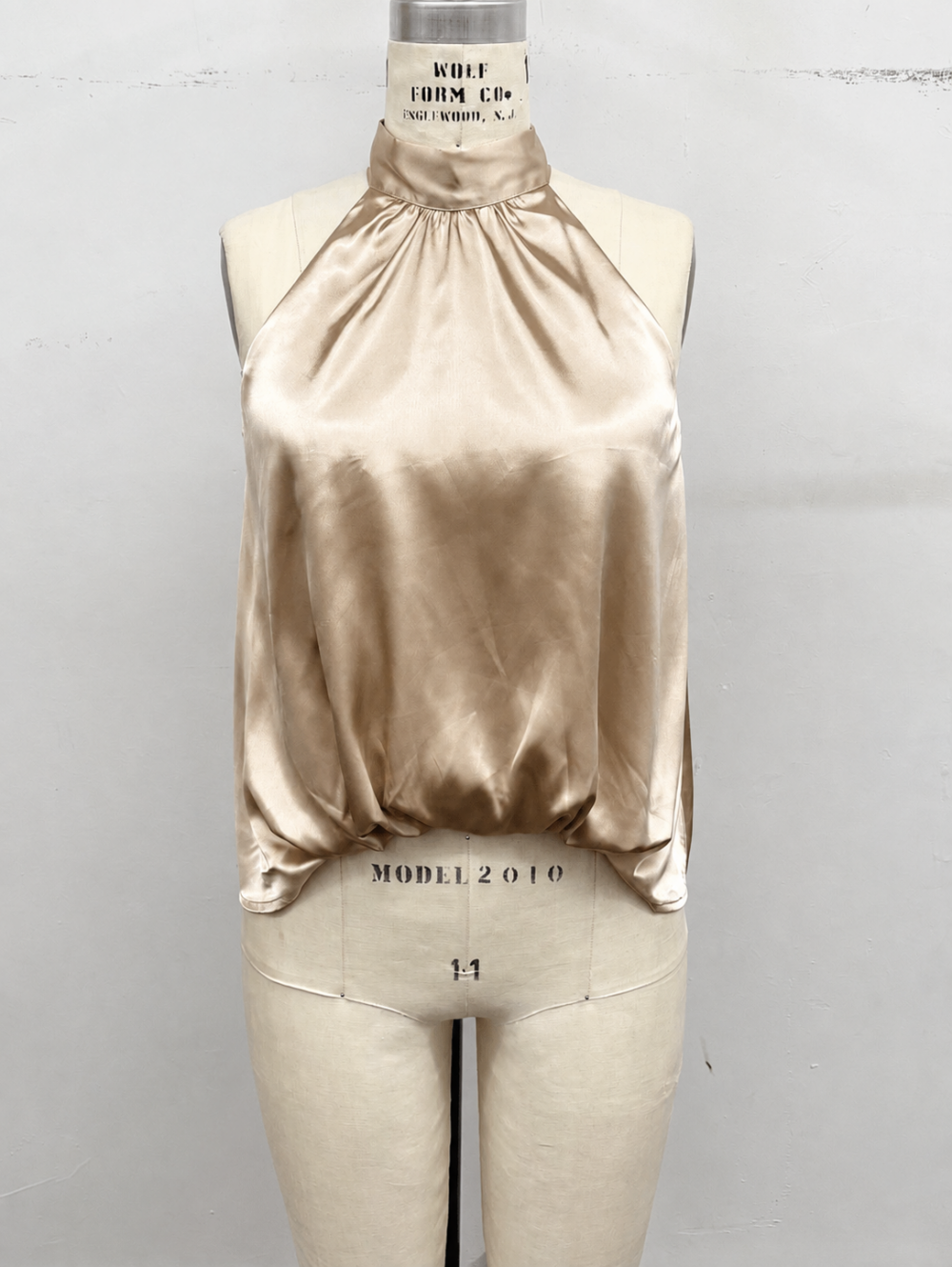 Champange Satin High Neck Halter Blouse