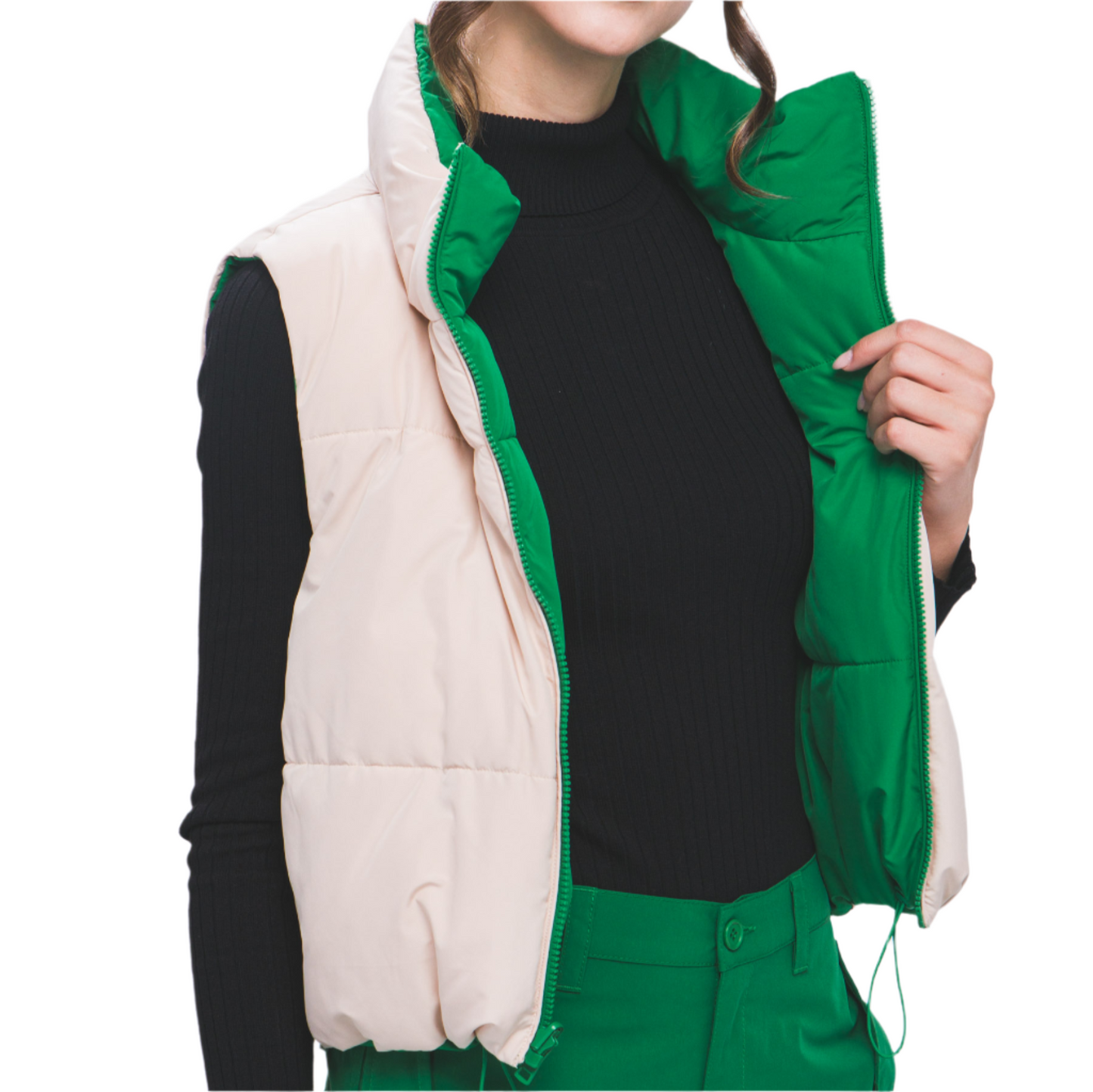 French Green Puffer Vest