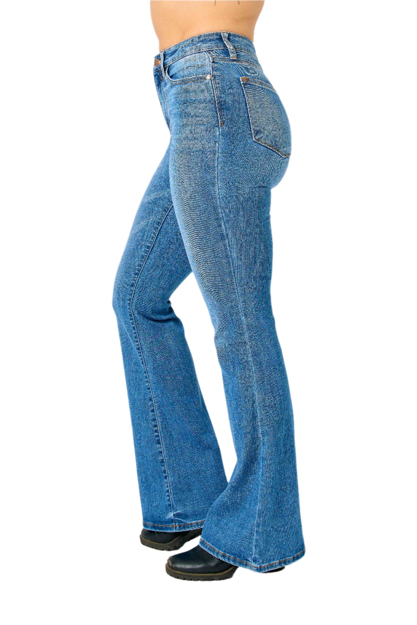 Judy Blue jeans being worn on a white background