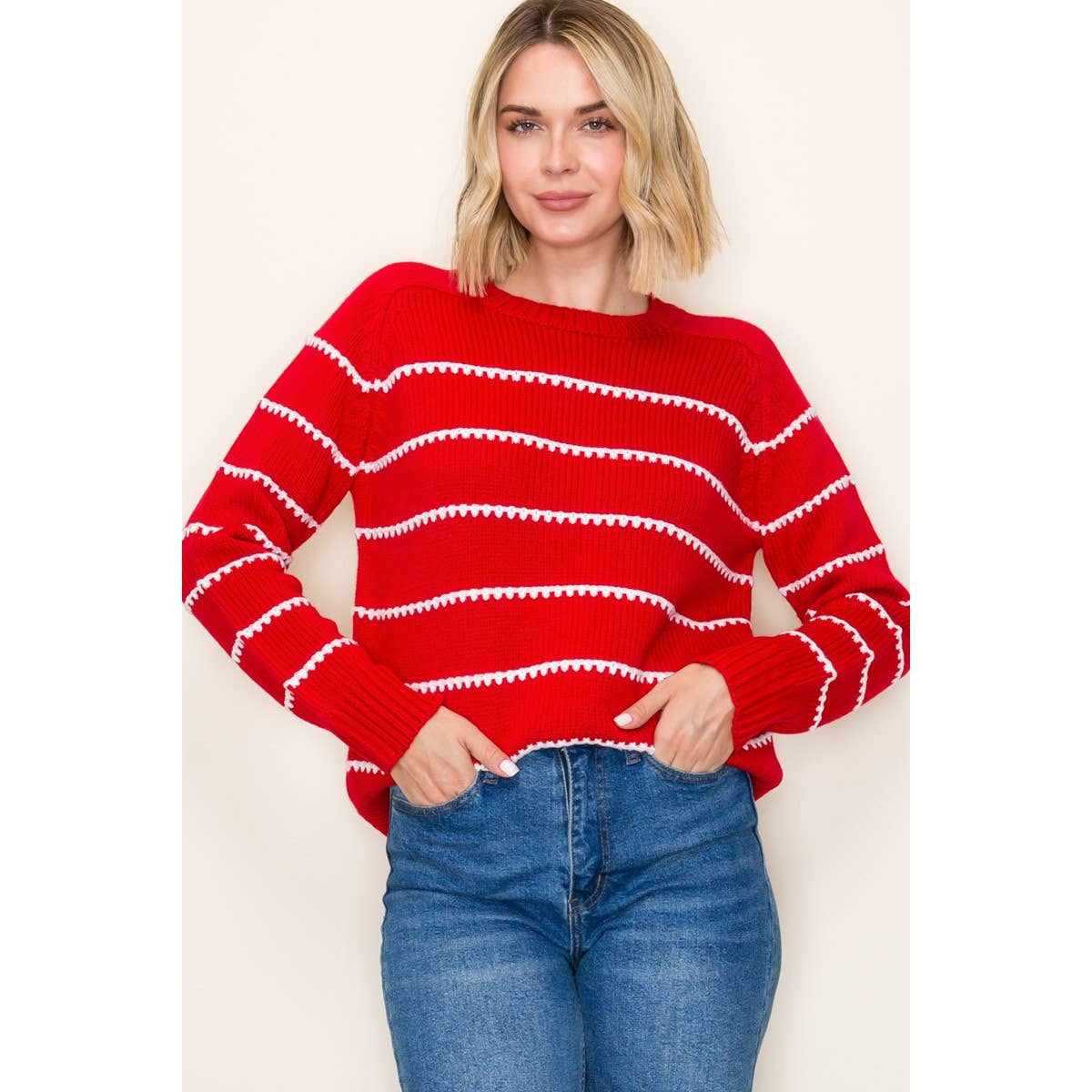 Red Blanket Stich Sweater
