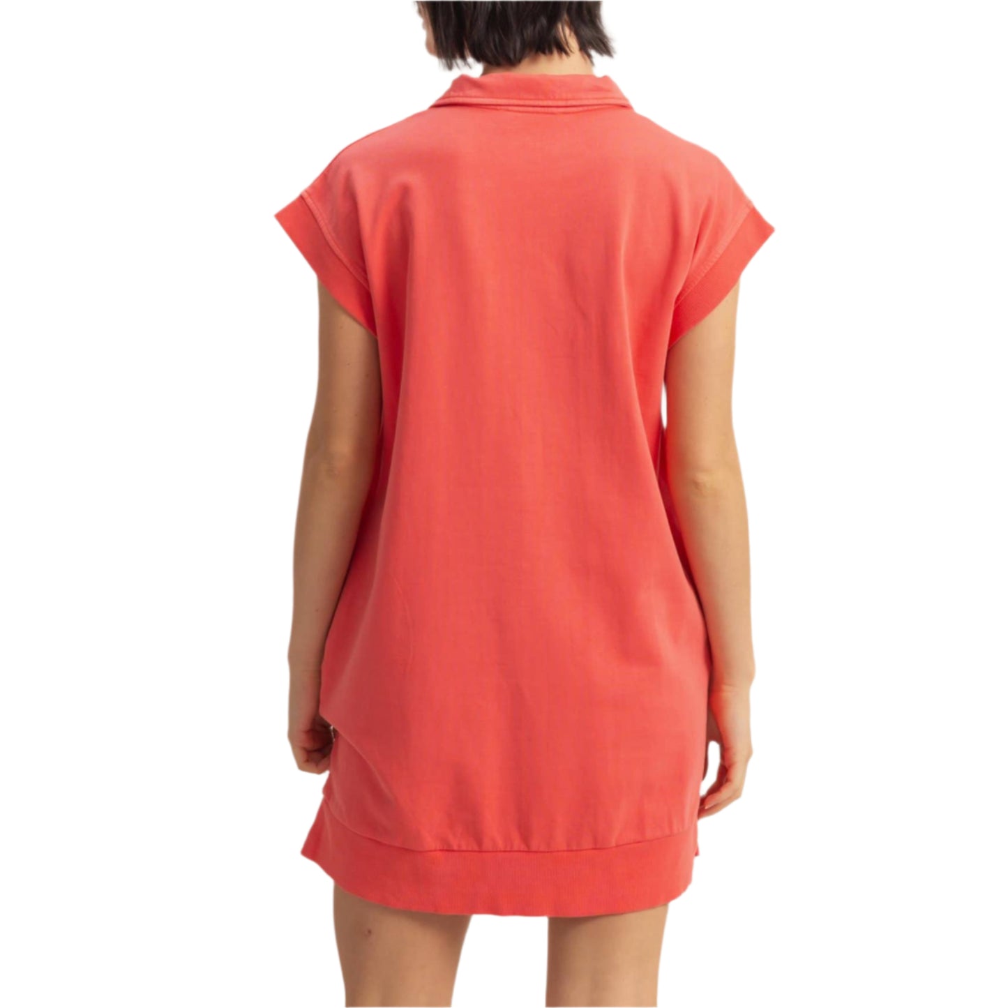 Coral Half Zip Up Mock Neck Mini Dress