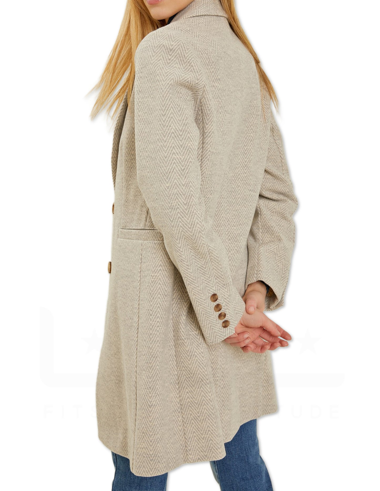 Printed Double Button Coat - Earth Grey