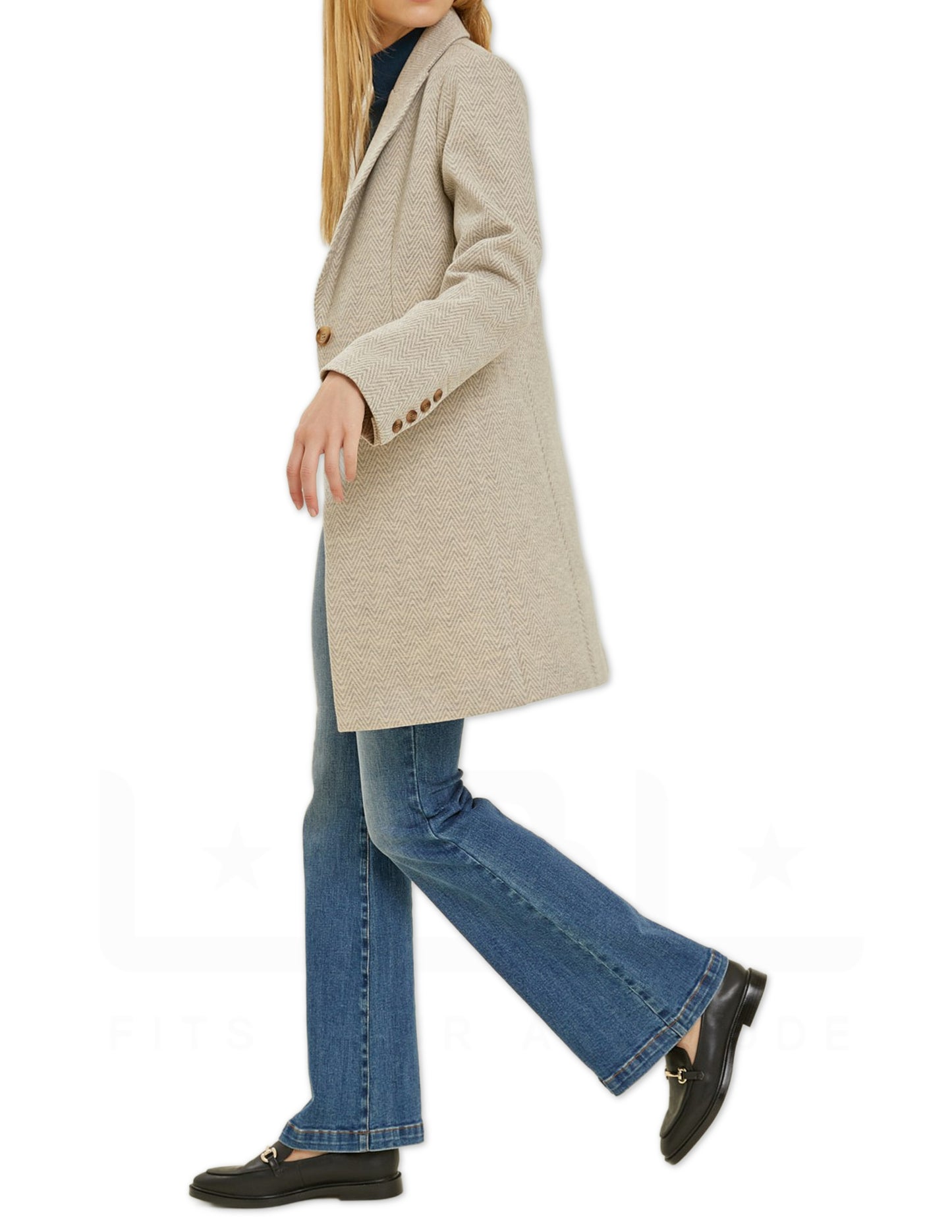 Printed Double Button Coat - Earth Grey