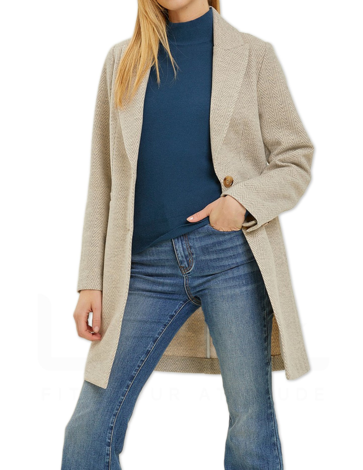 Printed Double Button Coat - Earth Grey