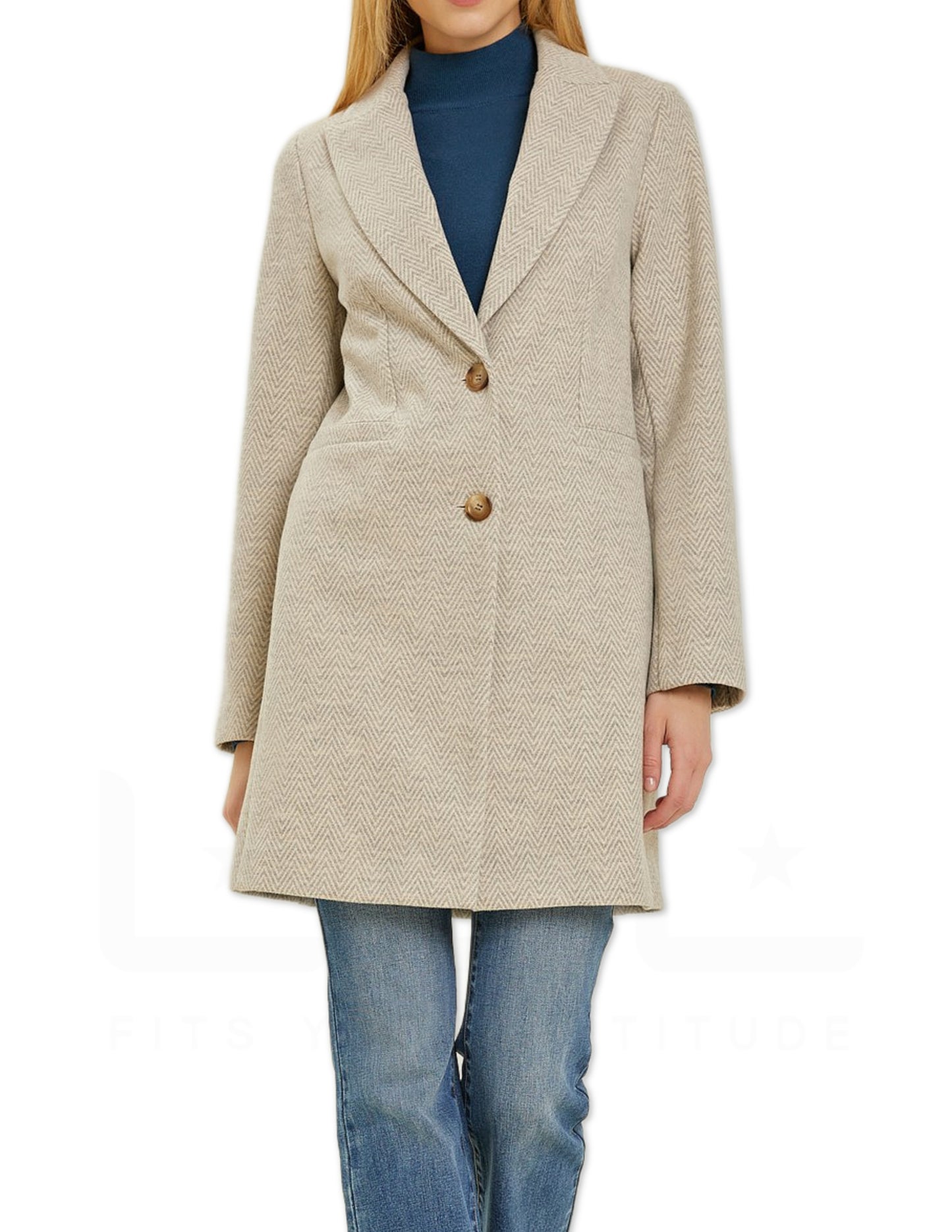 Printed Double Button Coat - Earth Grey