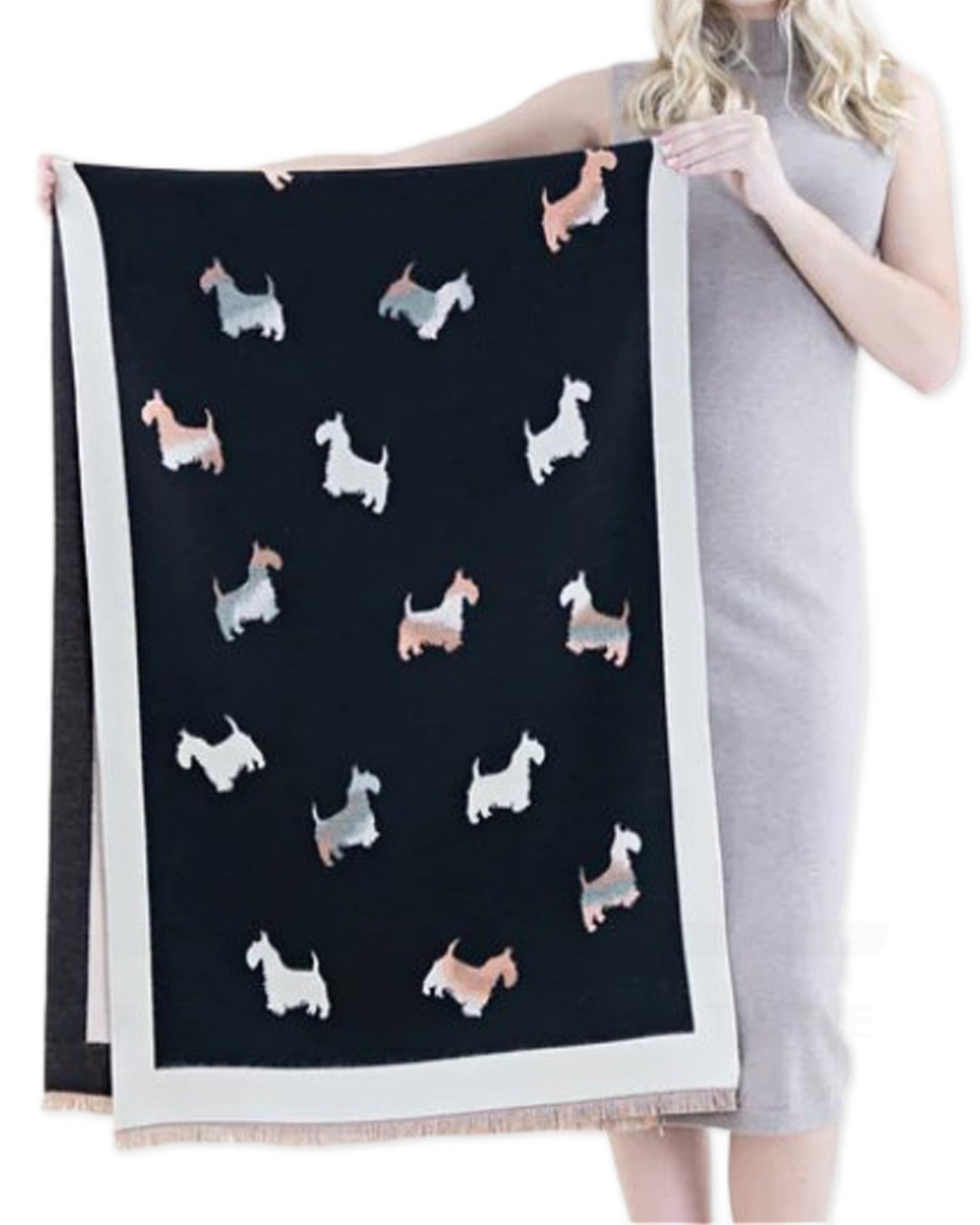 Dog Pattern Scarf - Black