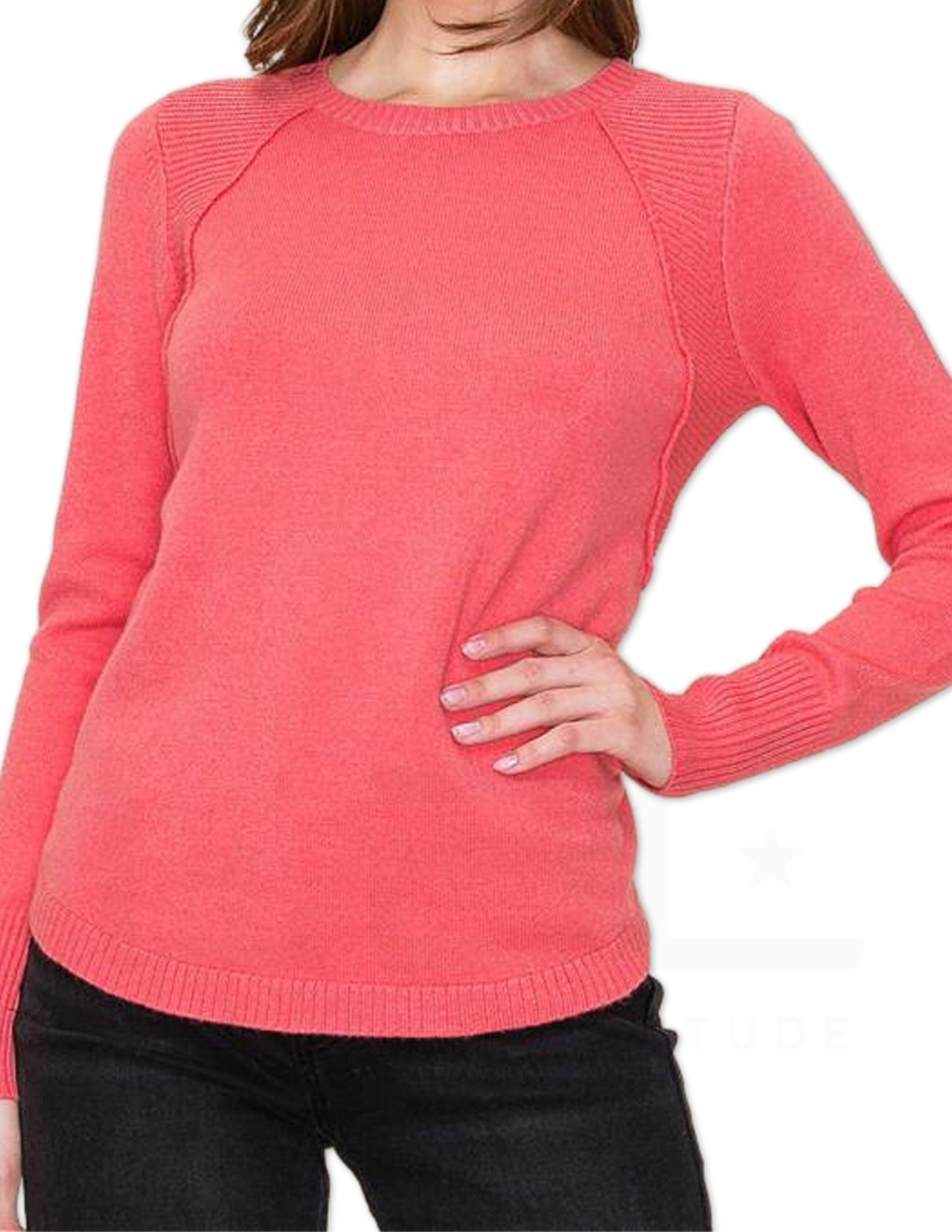 Classic Crew Neck Sweater - Coral