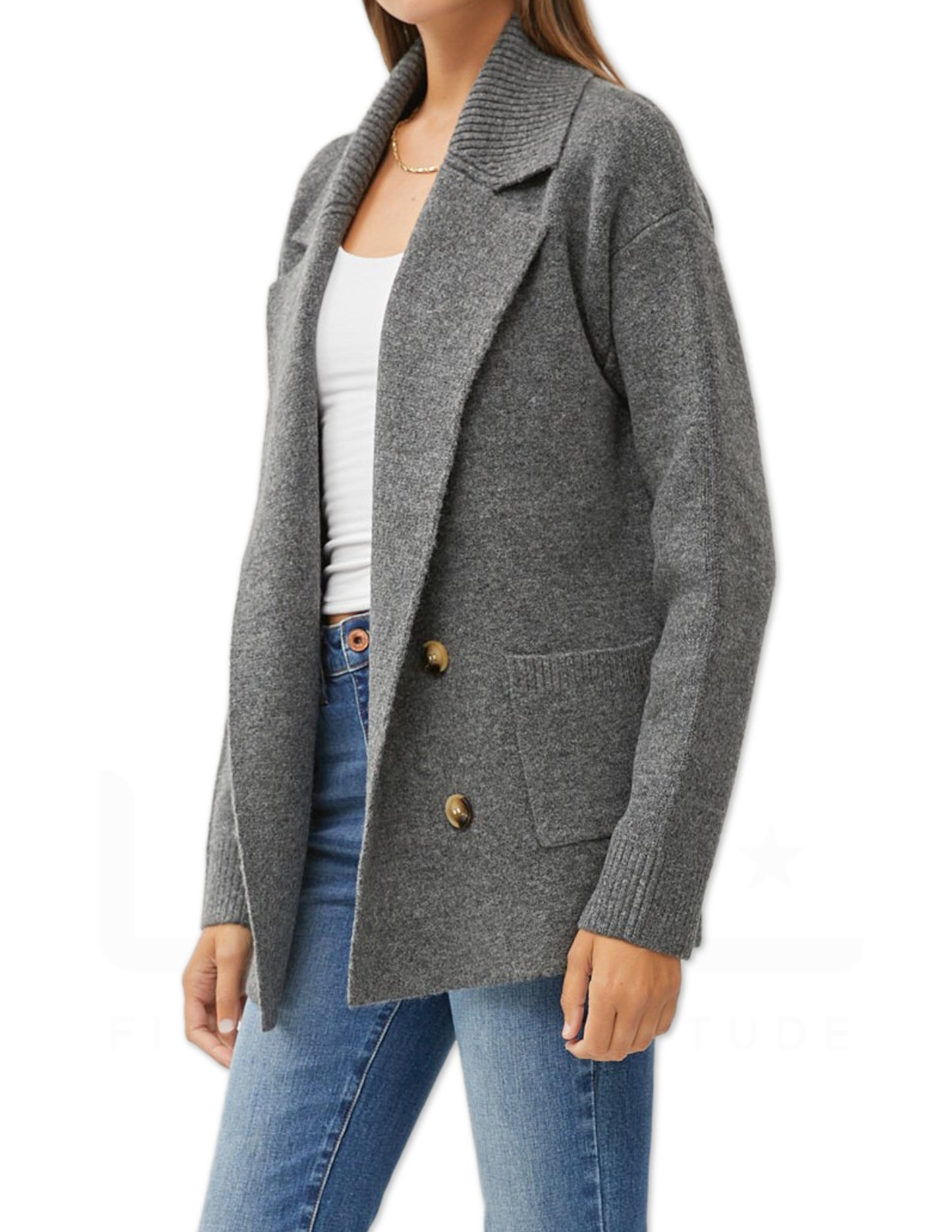 Button Front Sweater Coat - Charcoal