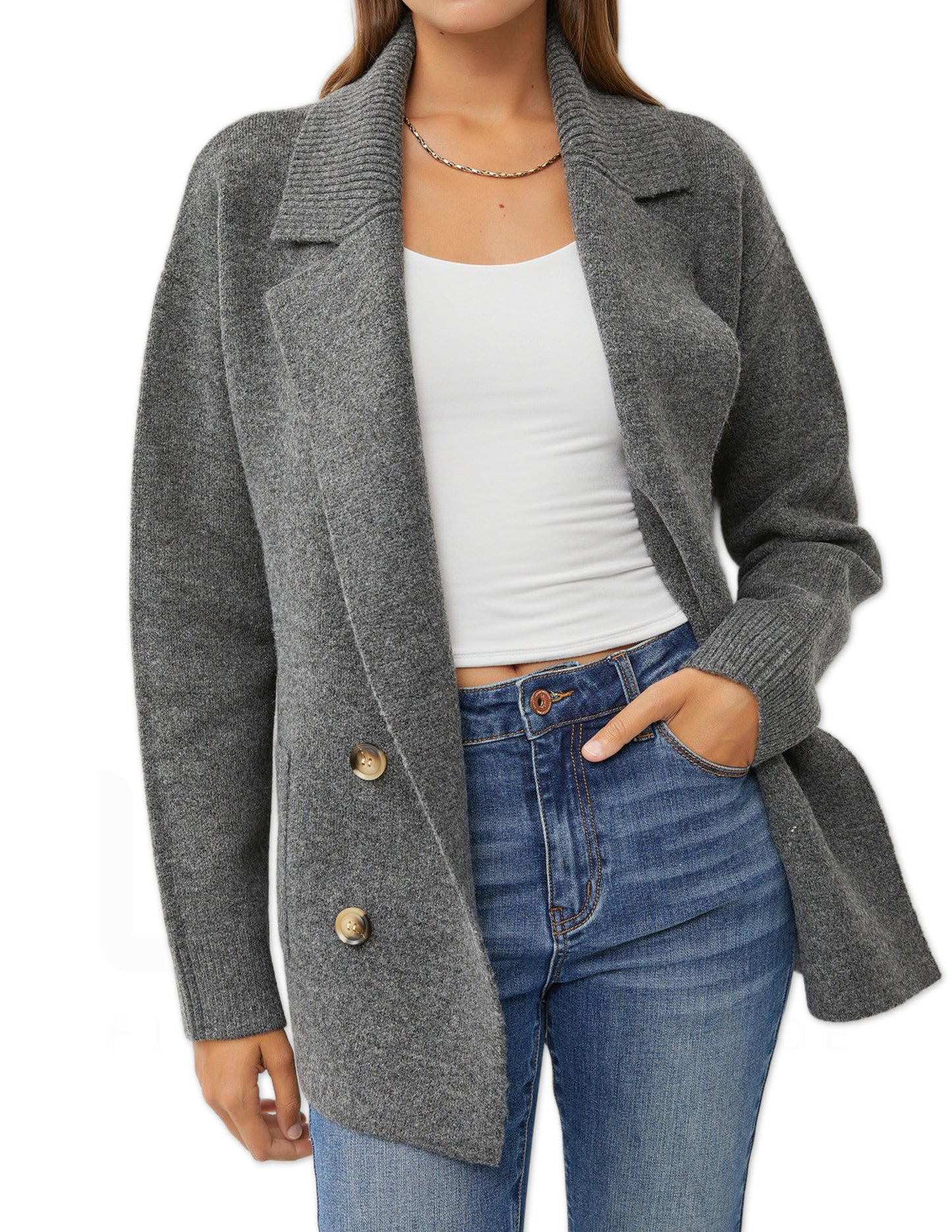 Button Front Sweater Coat - Charcoal