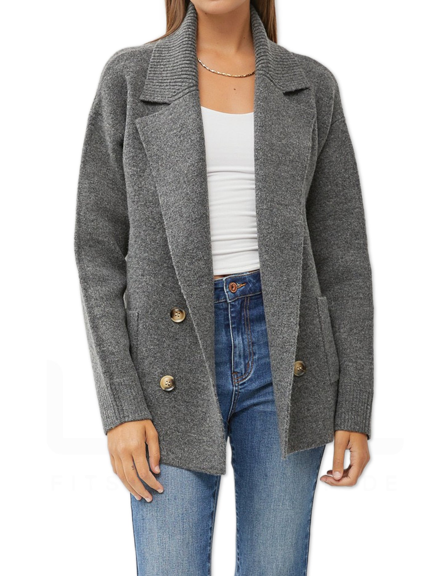Button Front Sweater Coat - Charcoal