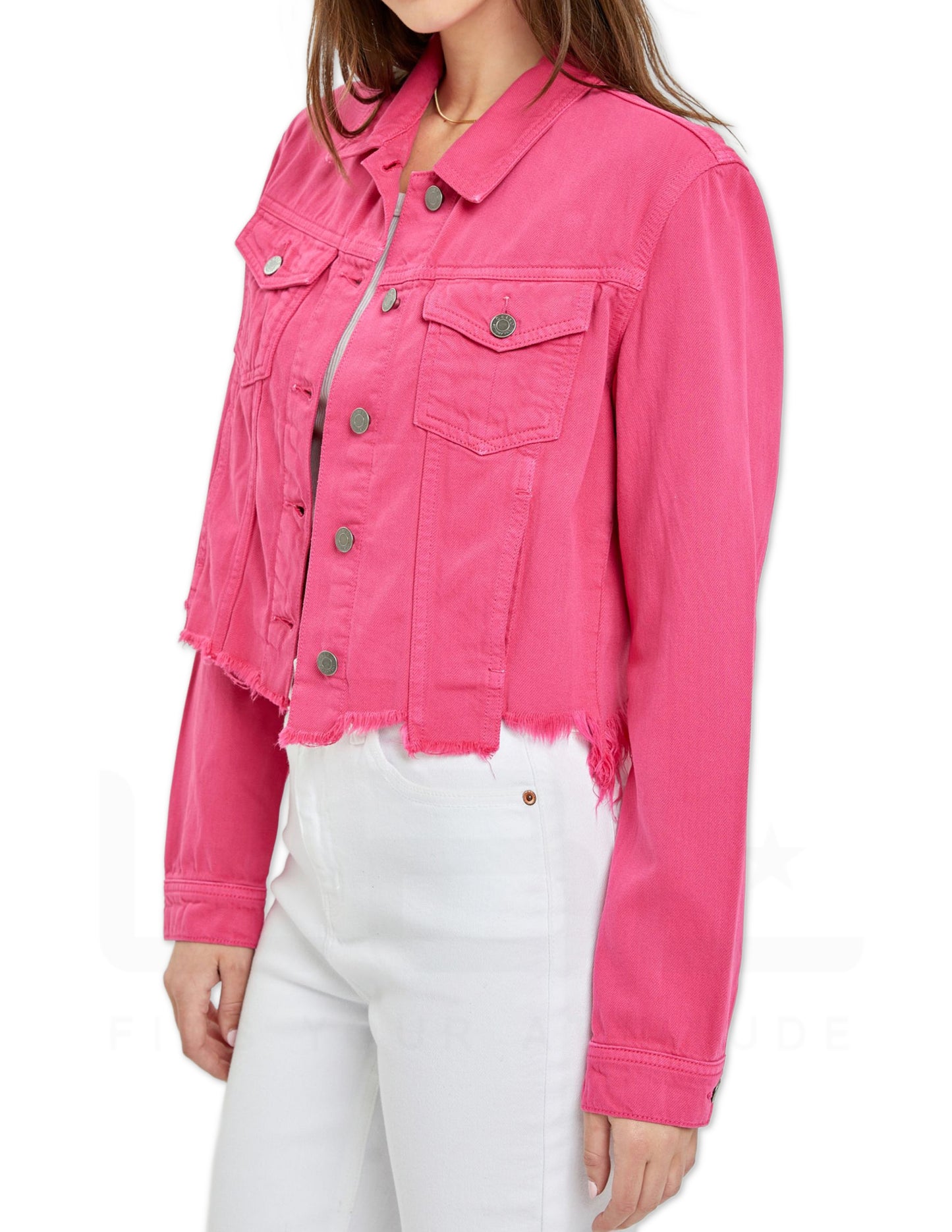 Uneven Frayed Denim Jacket - Raspberry