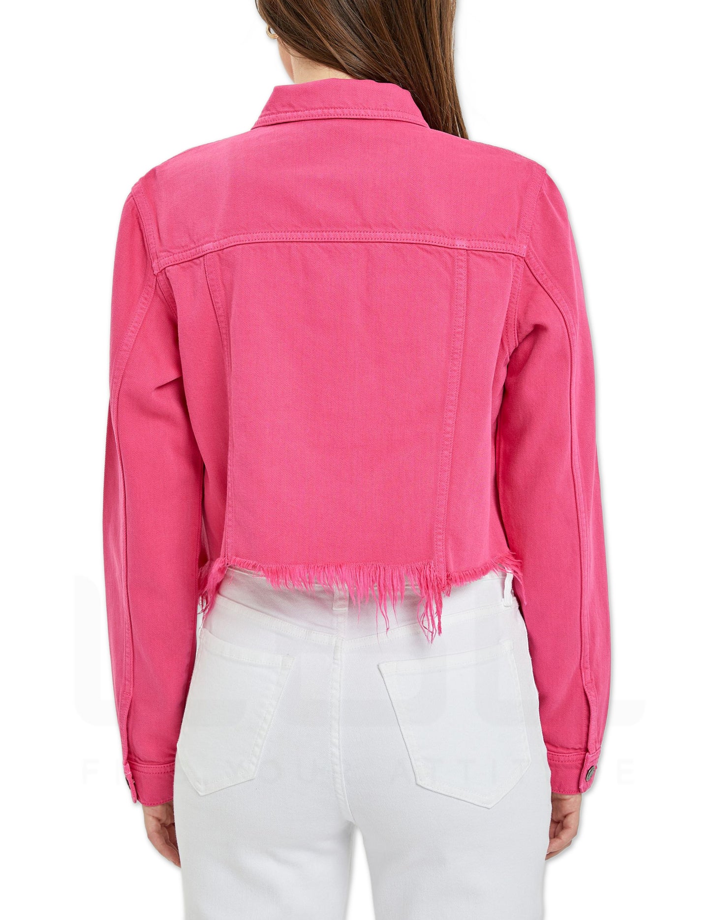 Uneven Frayed Denim Jacket - Raspberry