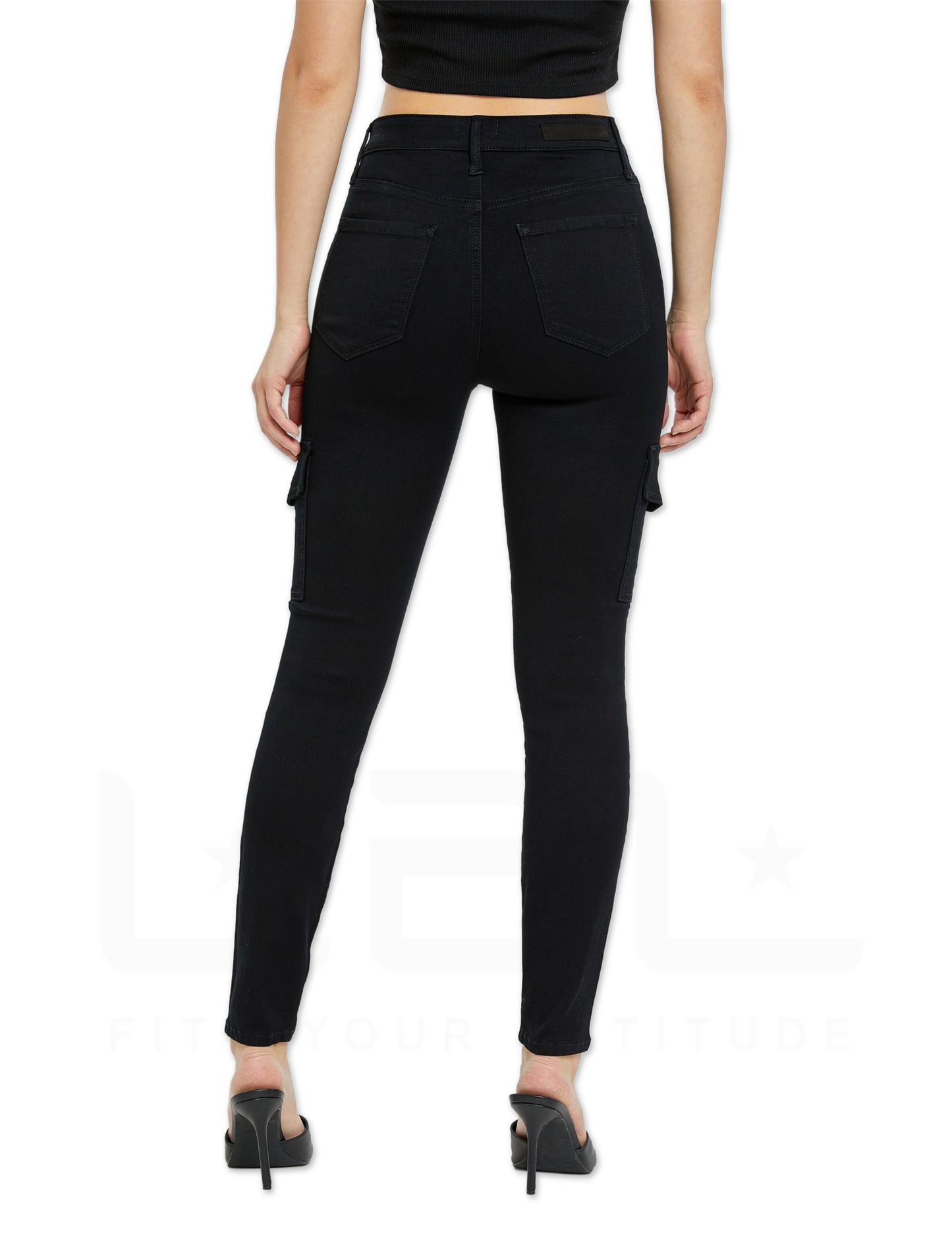 Black High Rise Cargo Skinny Jeans
