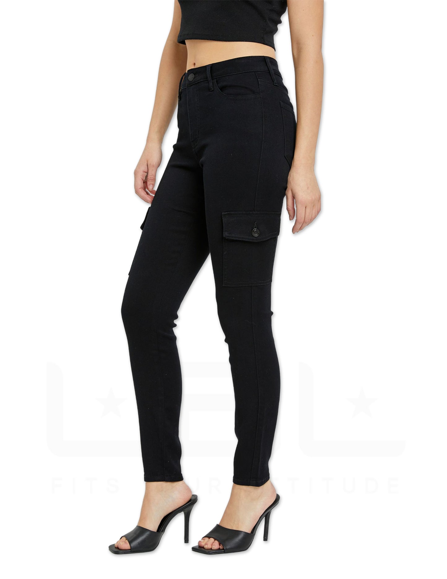 Black High Rise Cargo Skinny Jeans