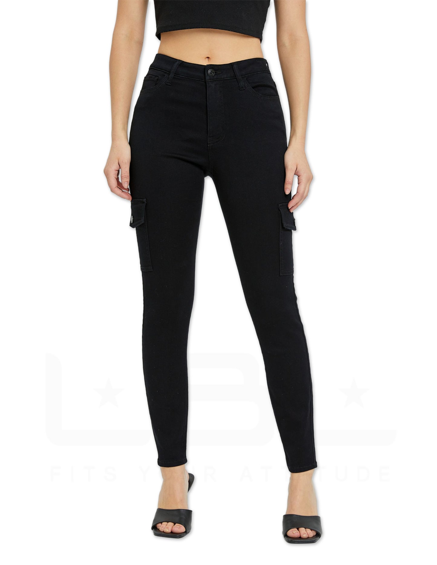 Black High Rise Cargo Skinny Jeans
