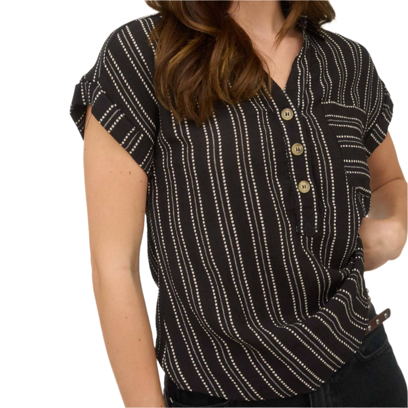Black Stripe Half Button Collared Shirt