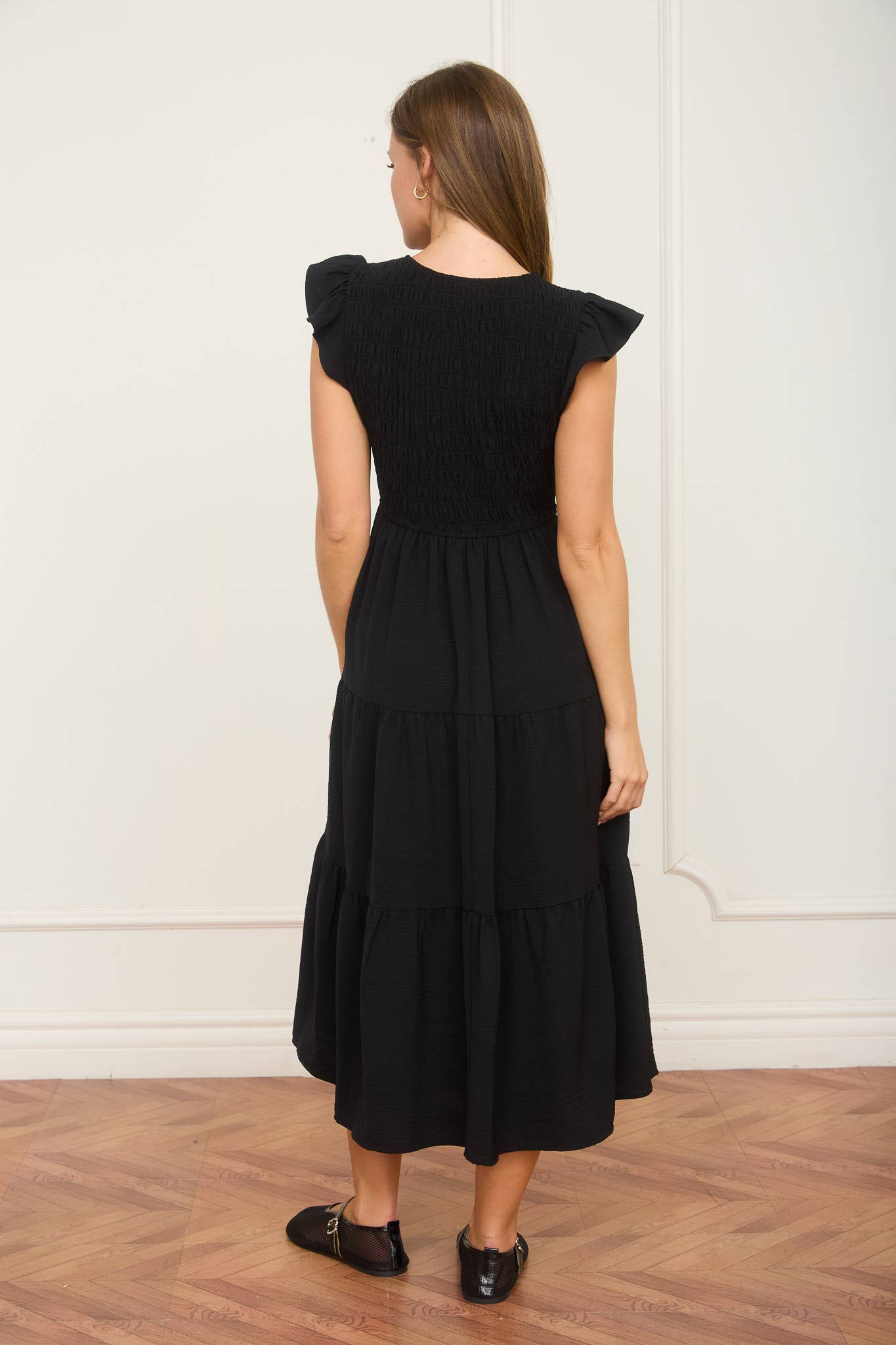 White Flutter Midi Dress