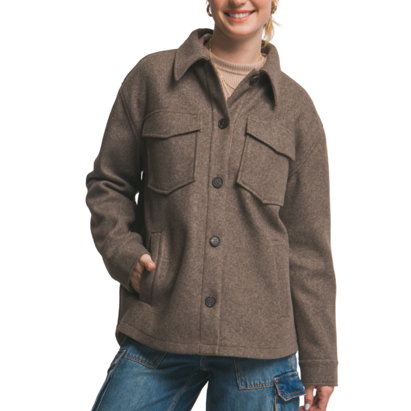 Brown Fleece Shacket