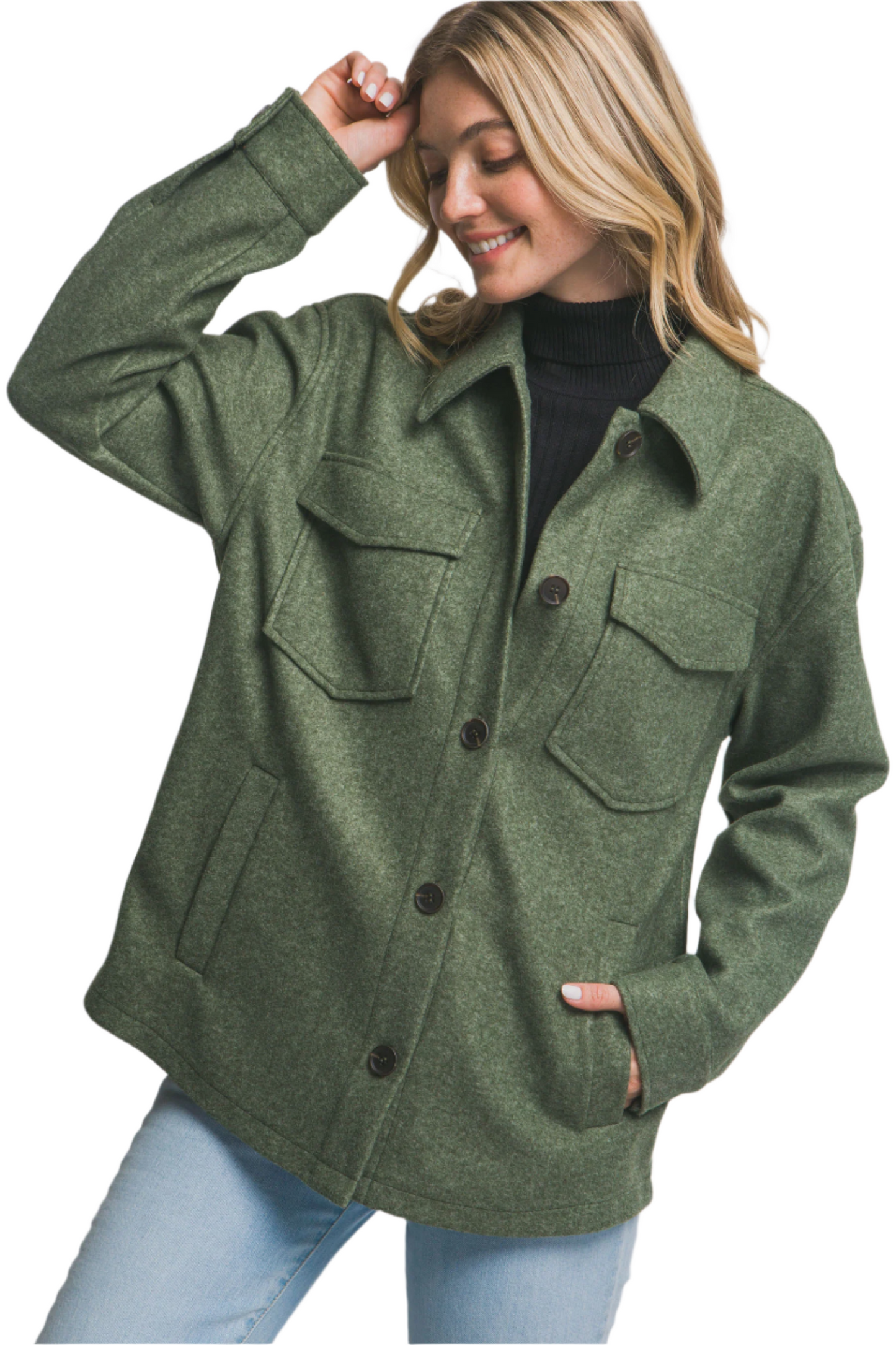 Olive Fleece Shacket