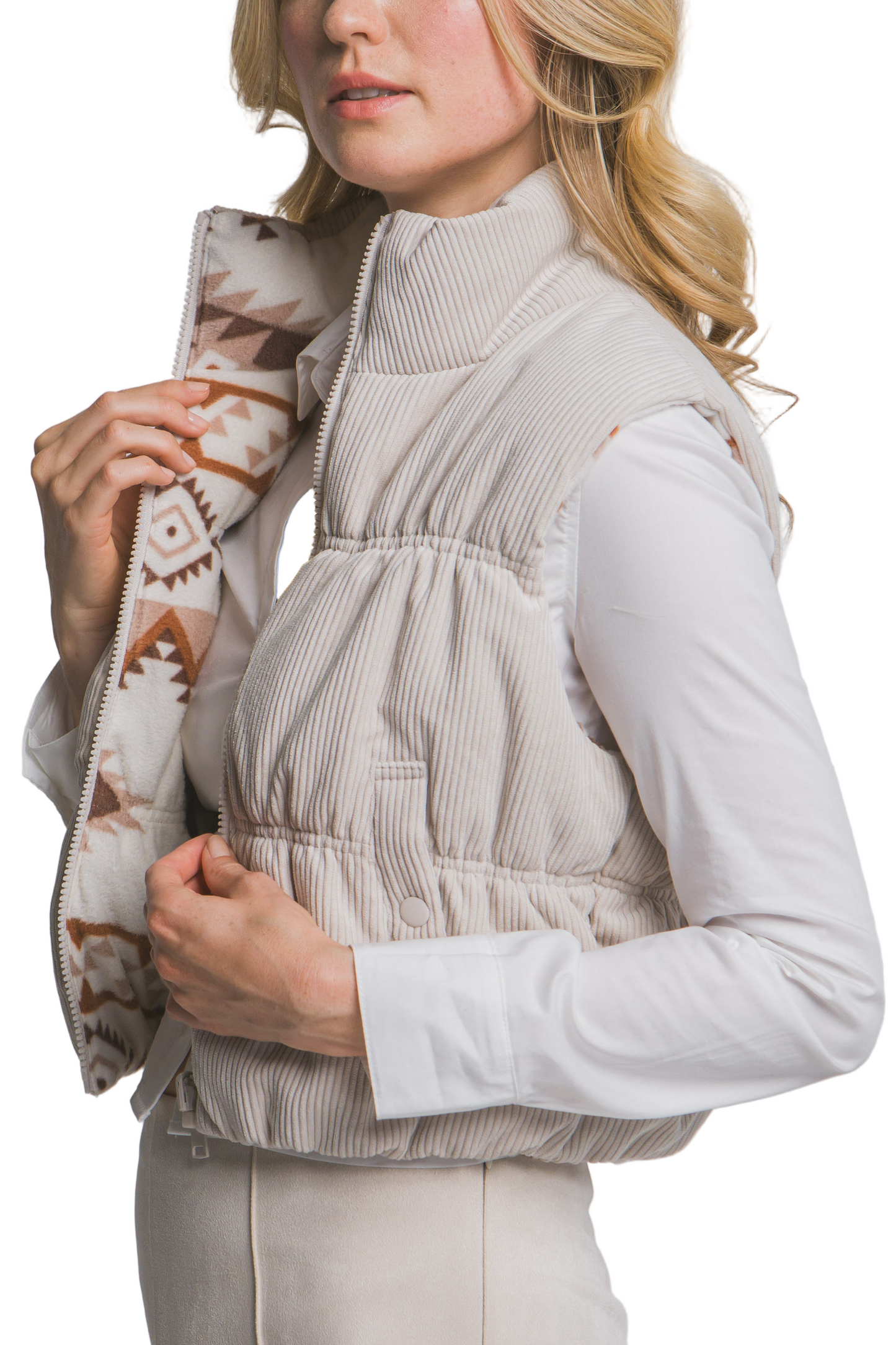 Cream Reversible Corduroy Puffer Vest