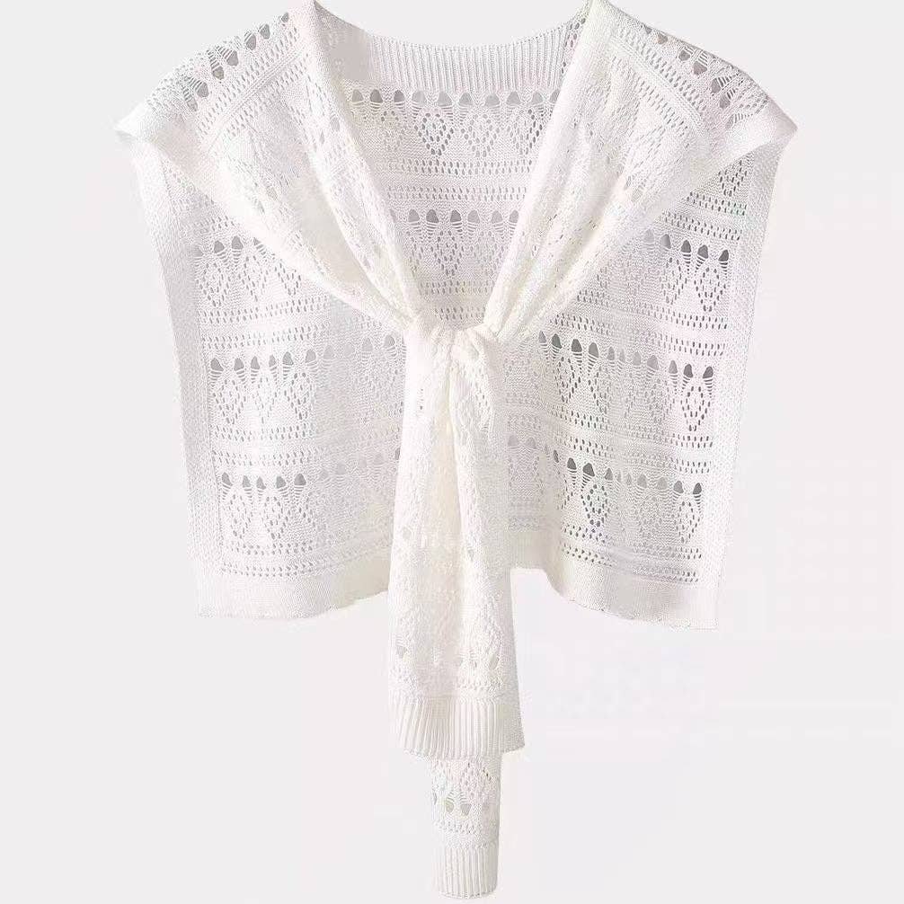 White Sweater Style Knit Scarf Wrap
