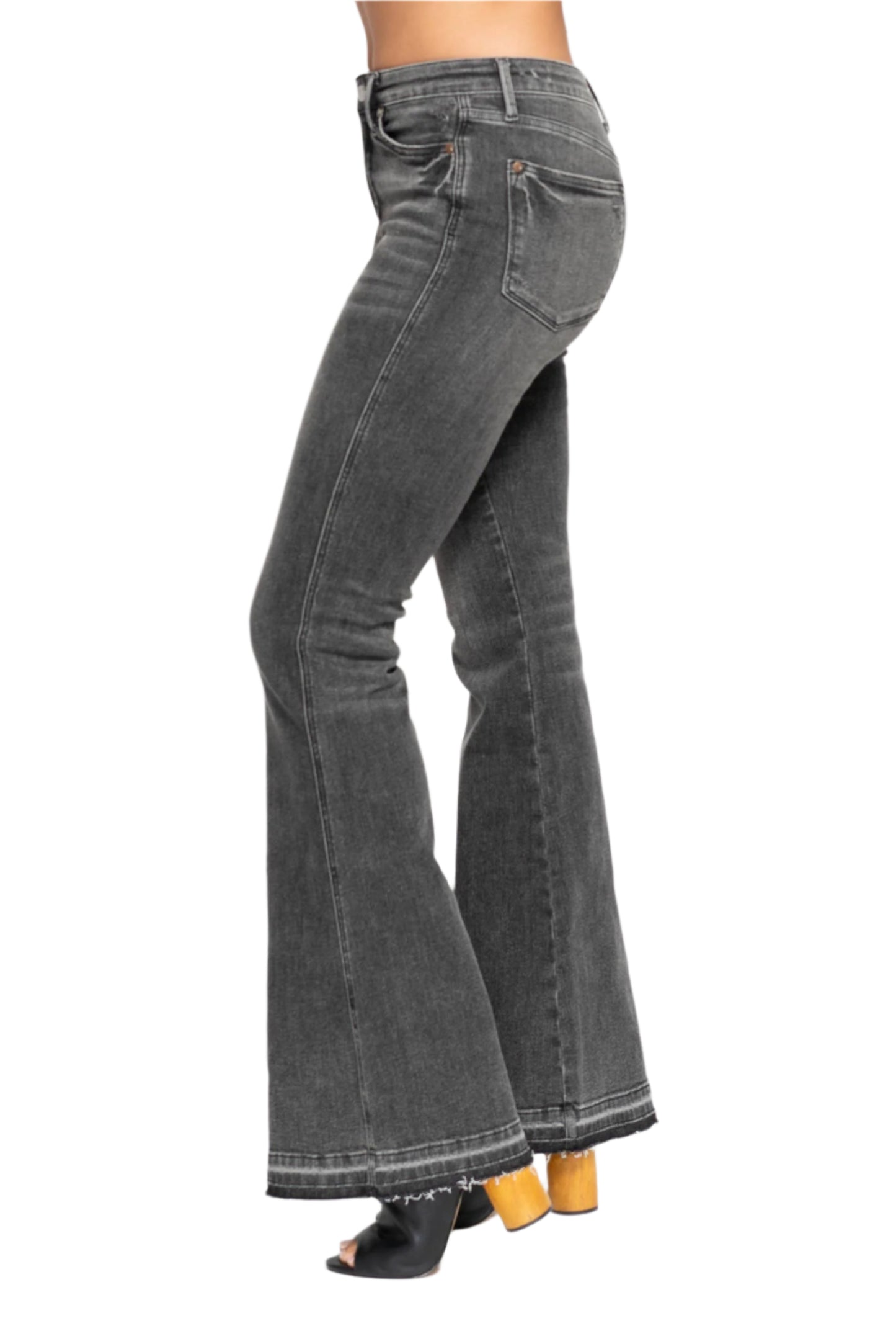 Gray Mid-Rise Washed Flare Jeans