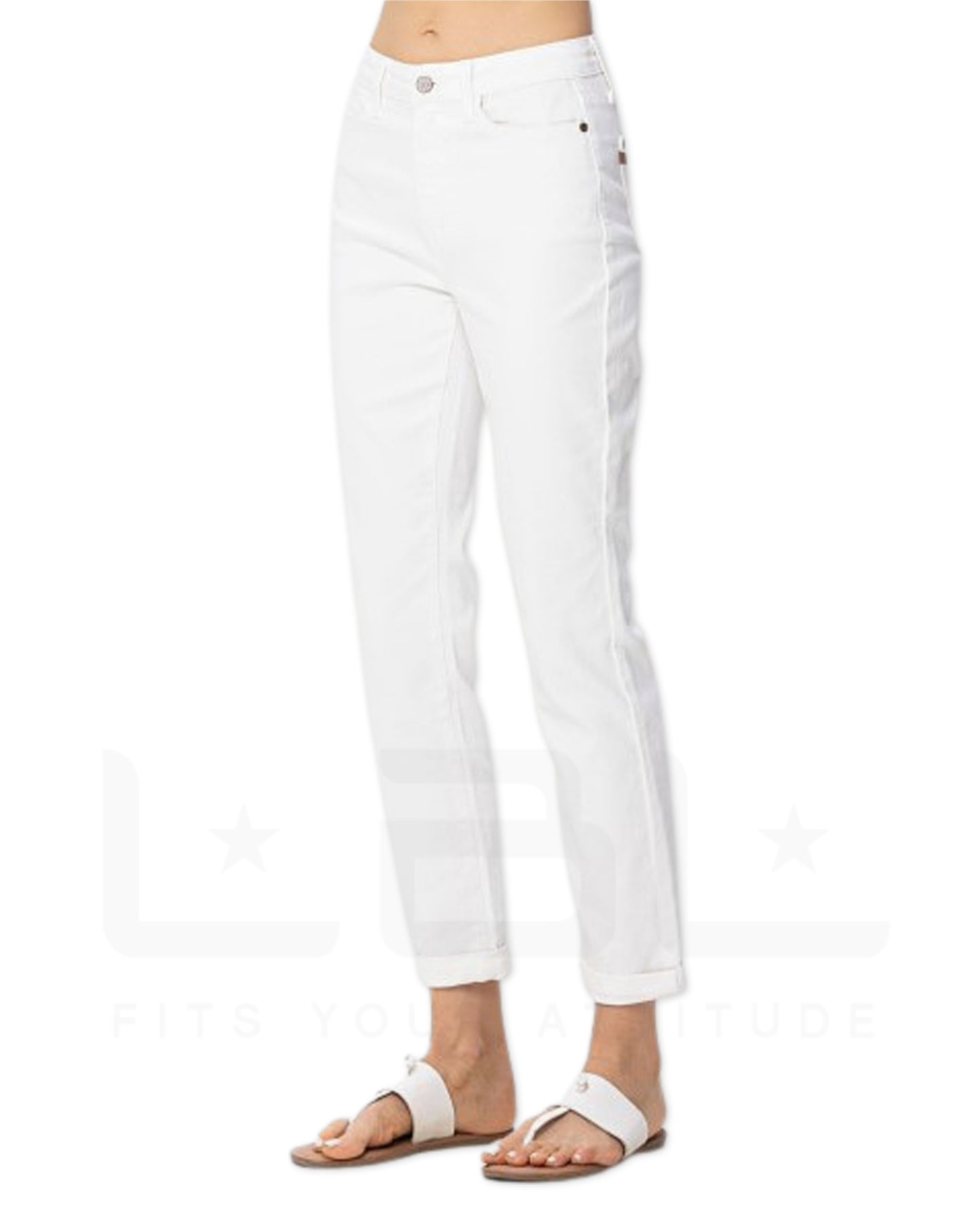 White Cuffed Boyfriend Jeans