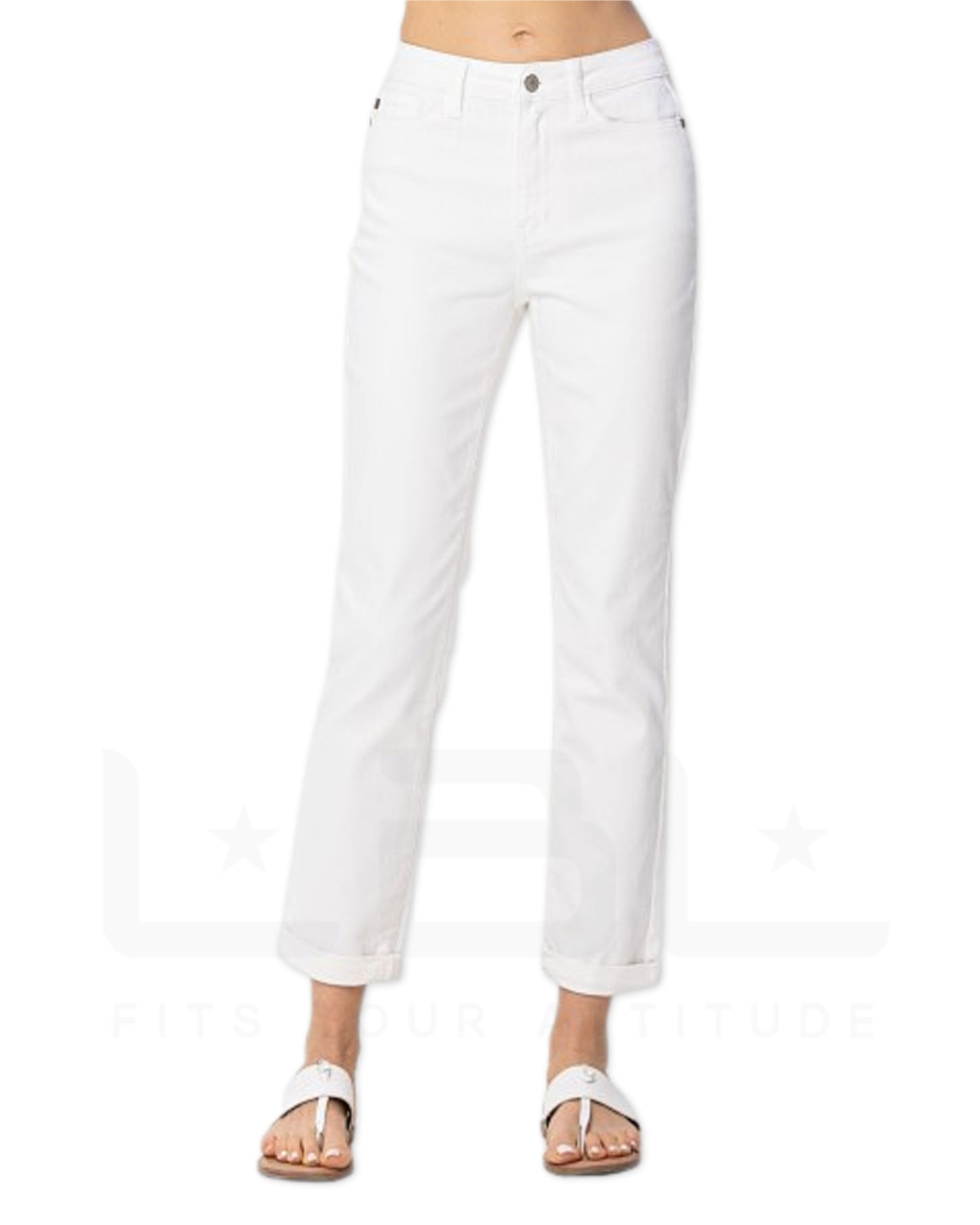 White Cuffed Boyfriend Jeans