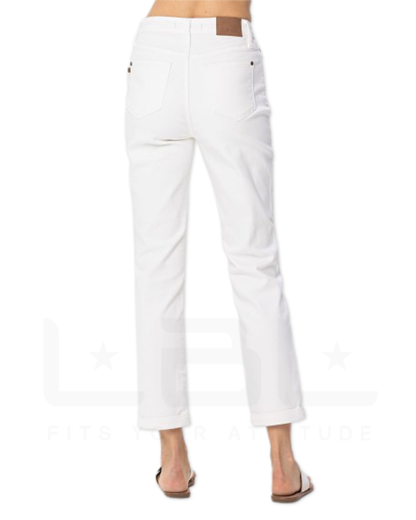 White Cuffed Boyfriend Jeans
