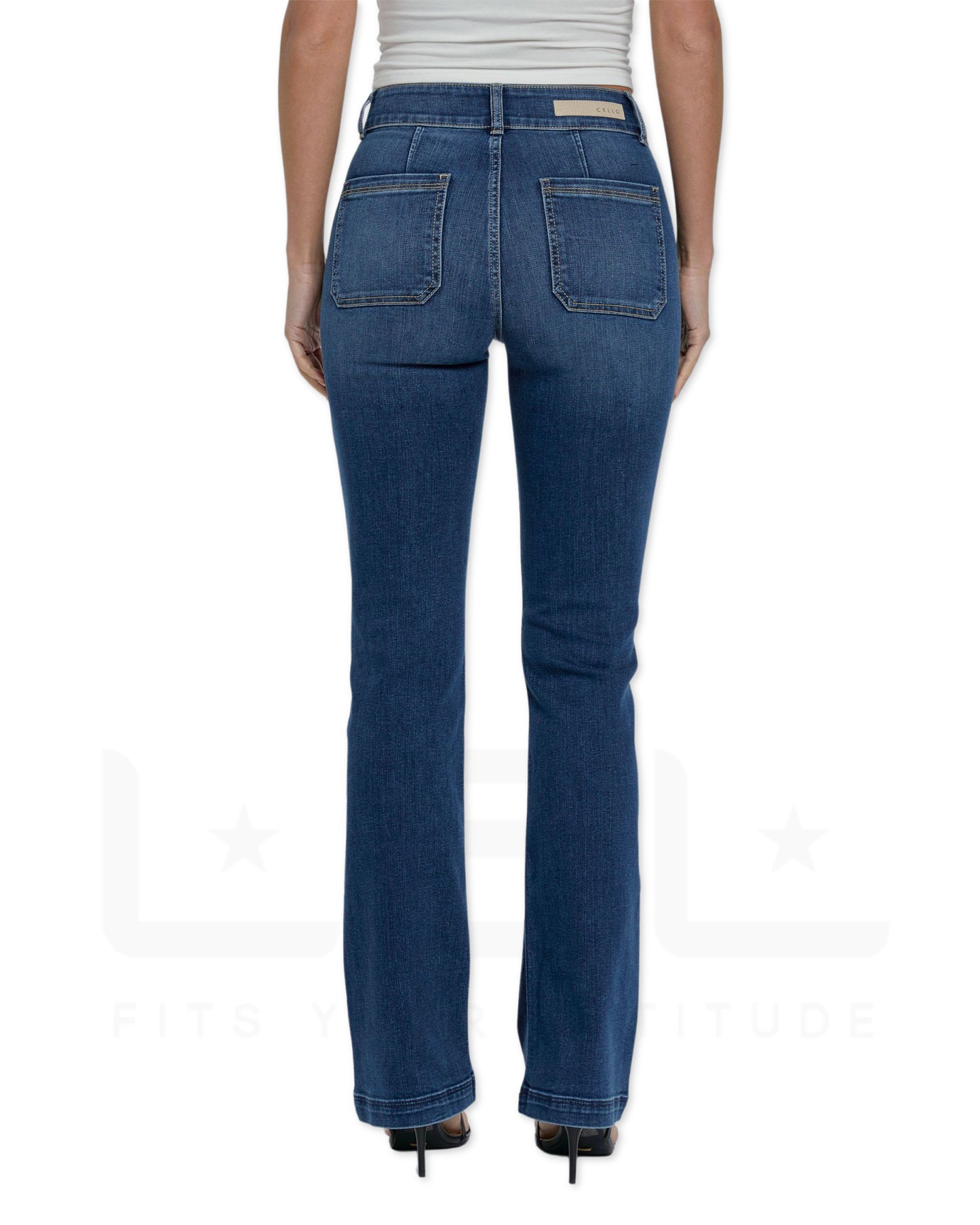High Rise Double Button Bootcut Dark Denim Jeans