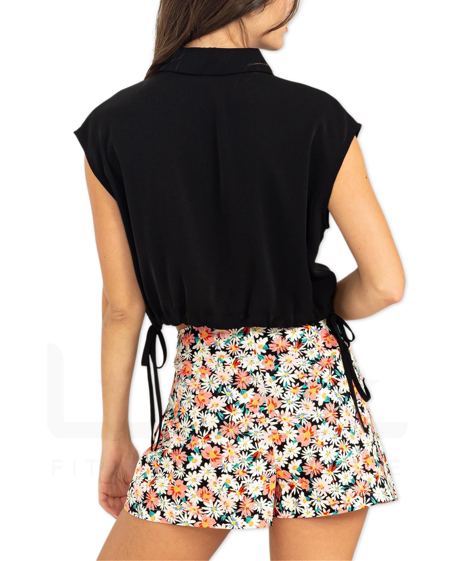 Black Drawstring Waist Hemline Cropped Top