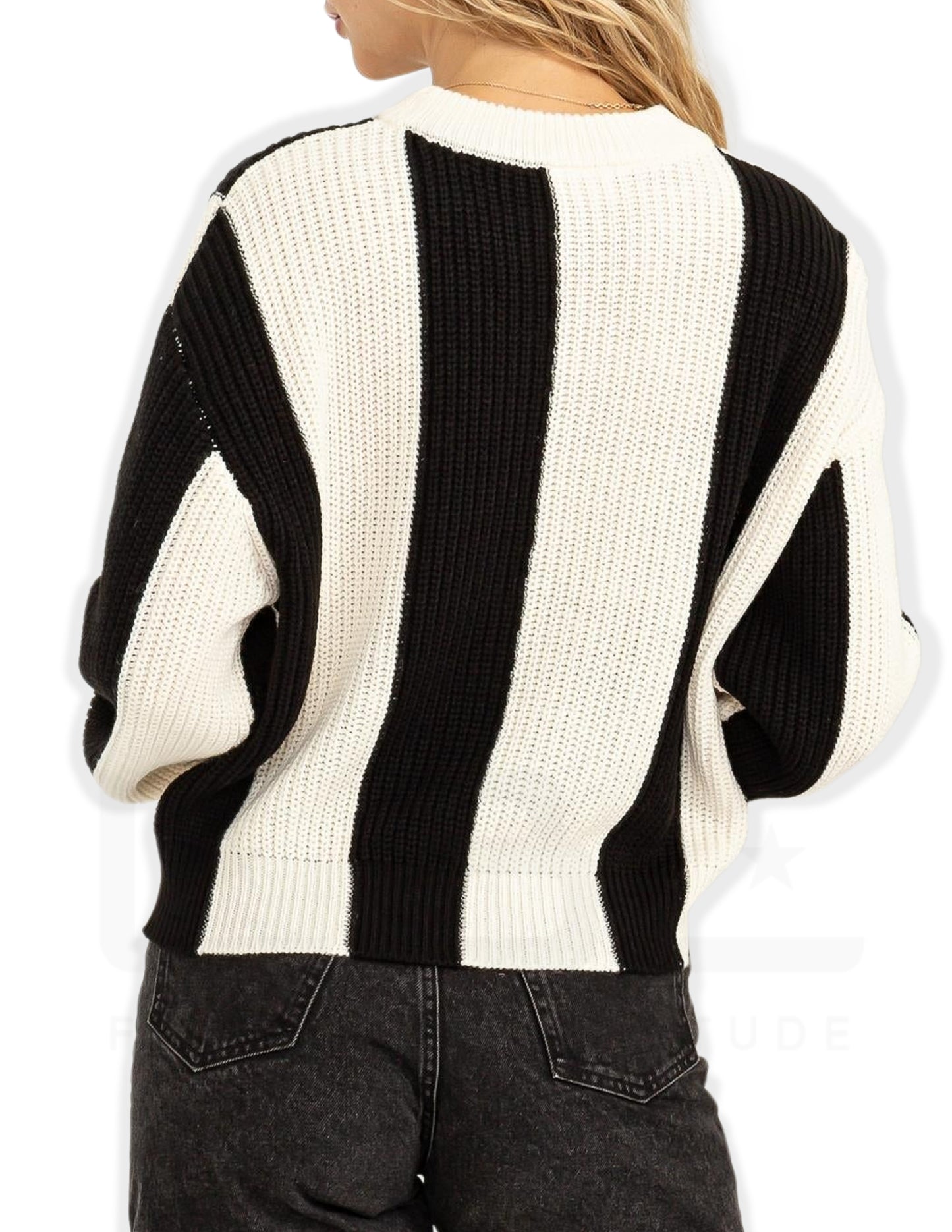 Vertical Stripe Sweater - Black and Cream