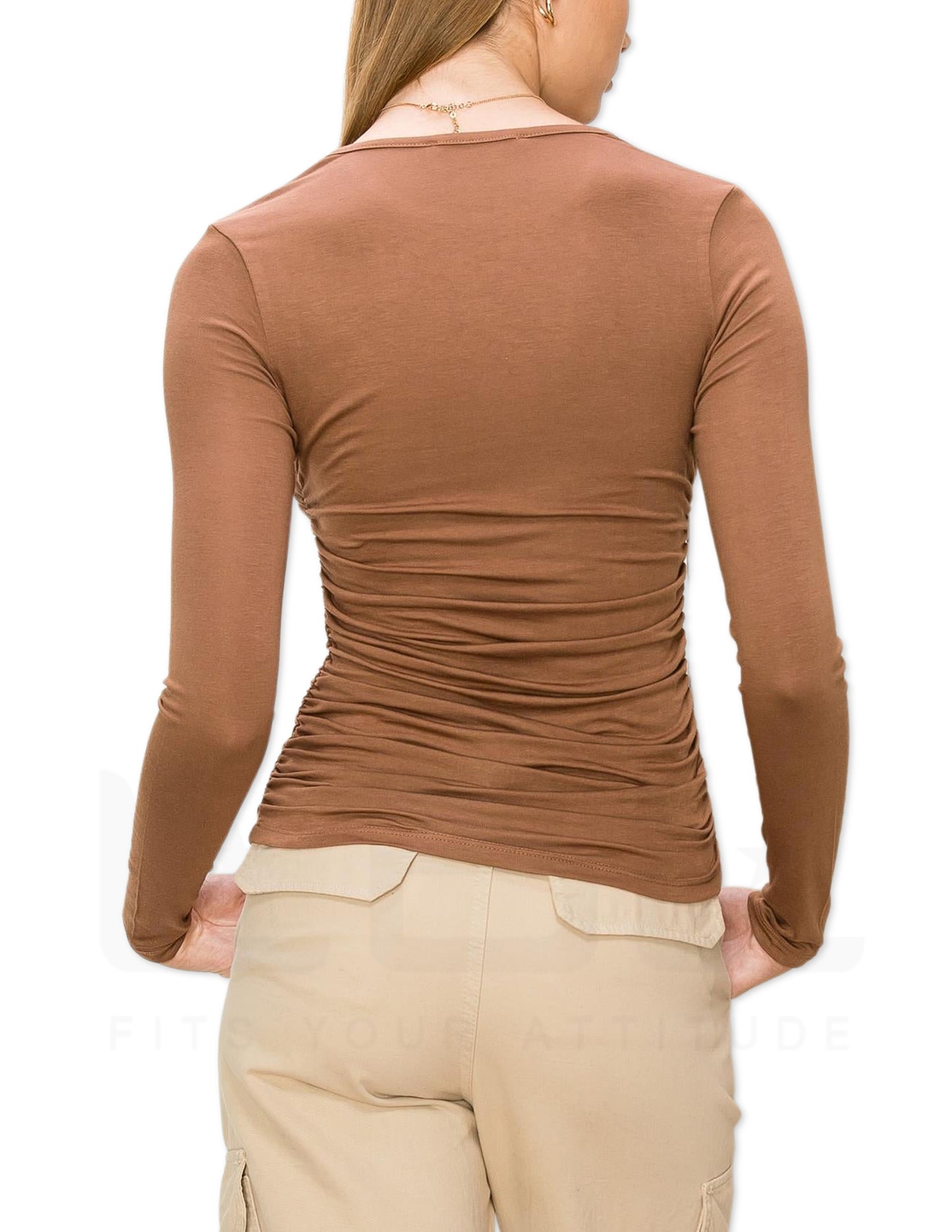 Long Sleeve Ruched Top - Tiramisu