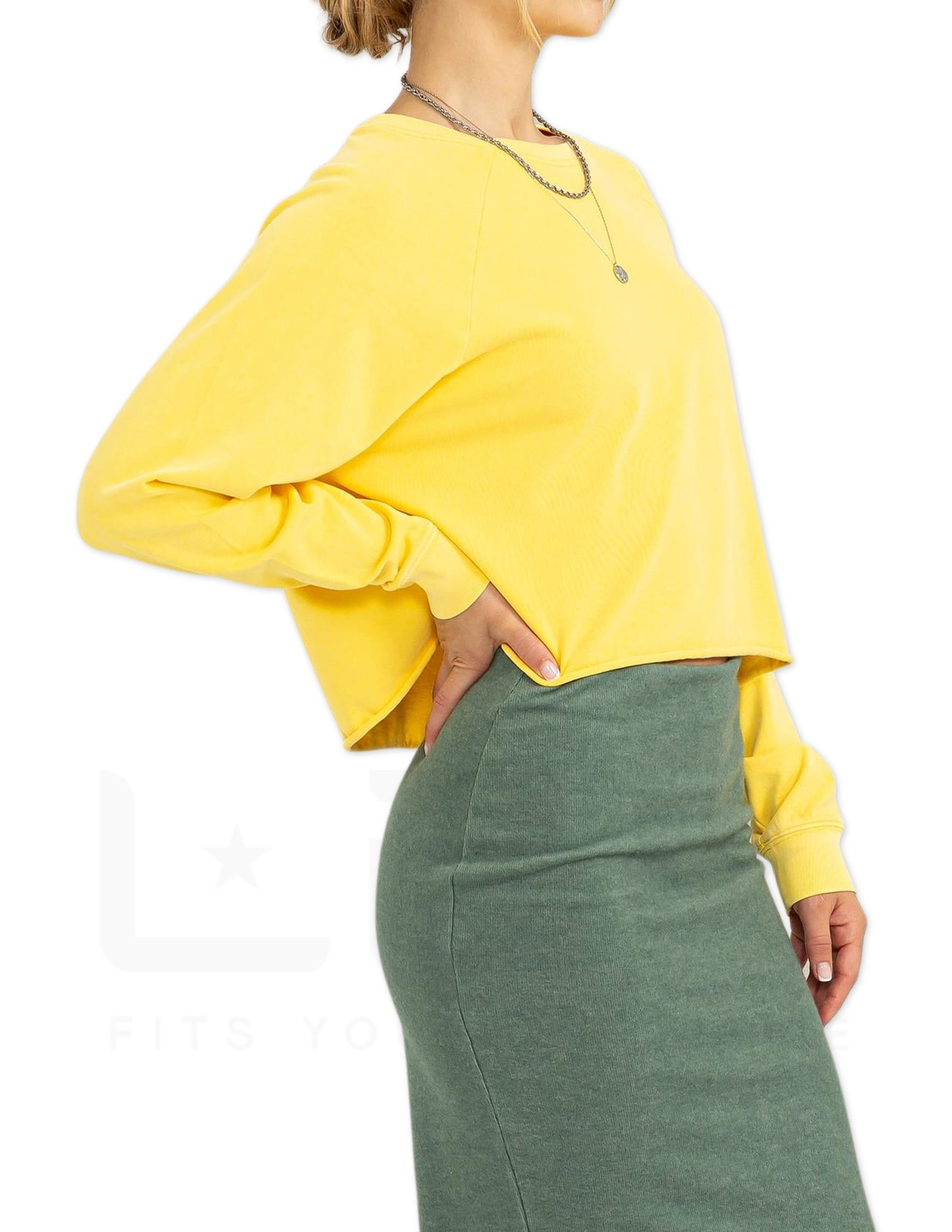 Raglan Sleeve Crop Sweater - Banana