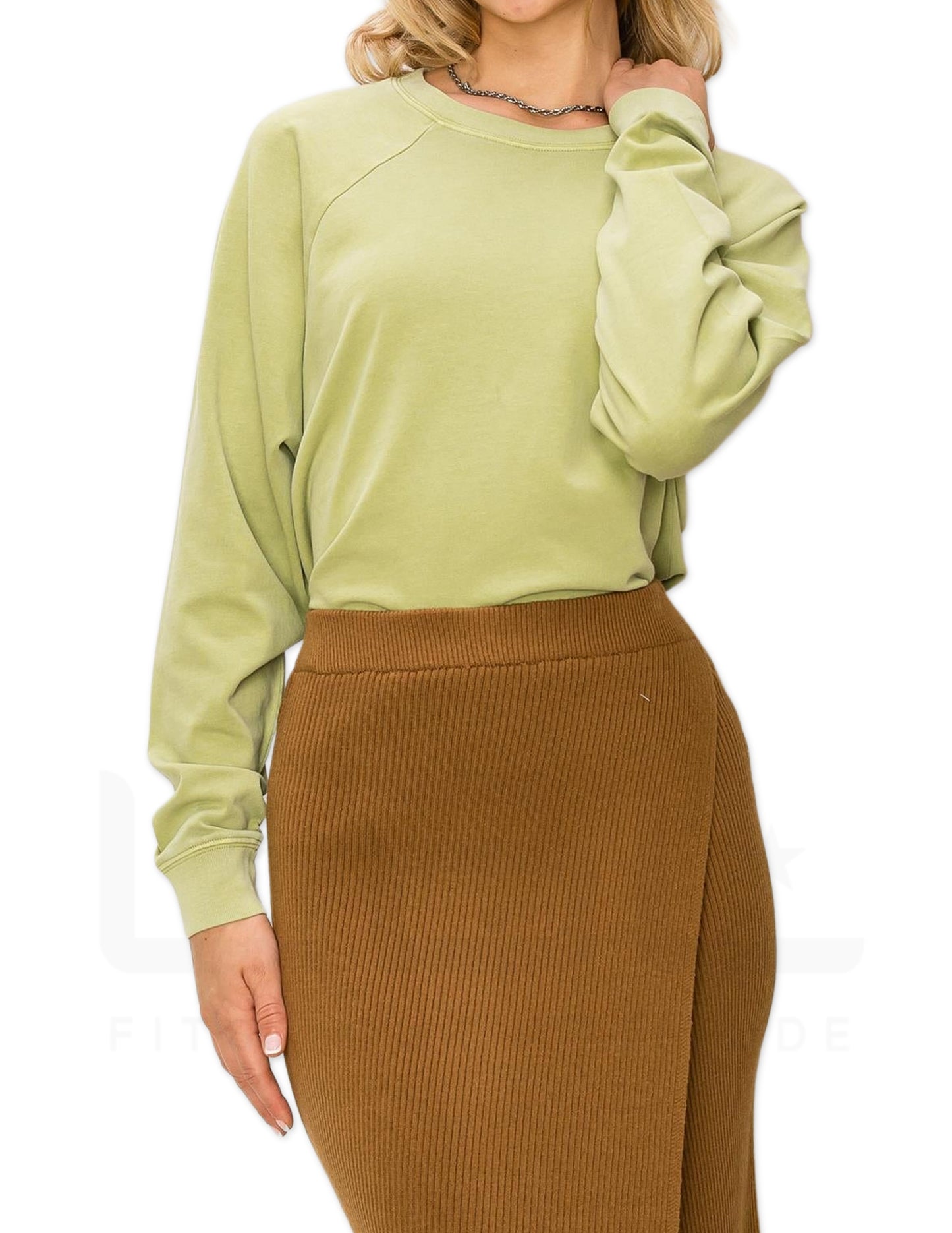 Raglan Sleeve Crop Sweater - Pale Olive