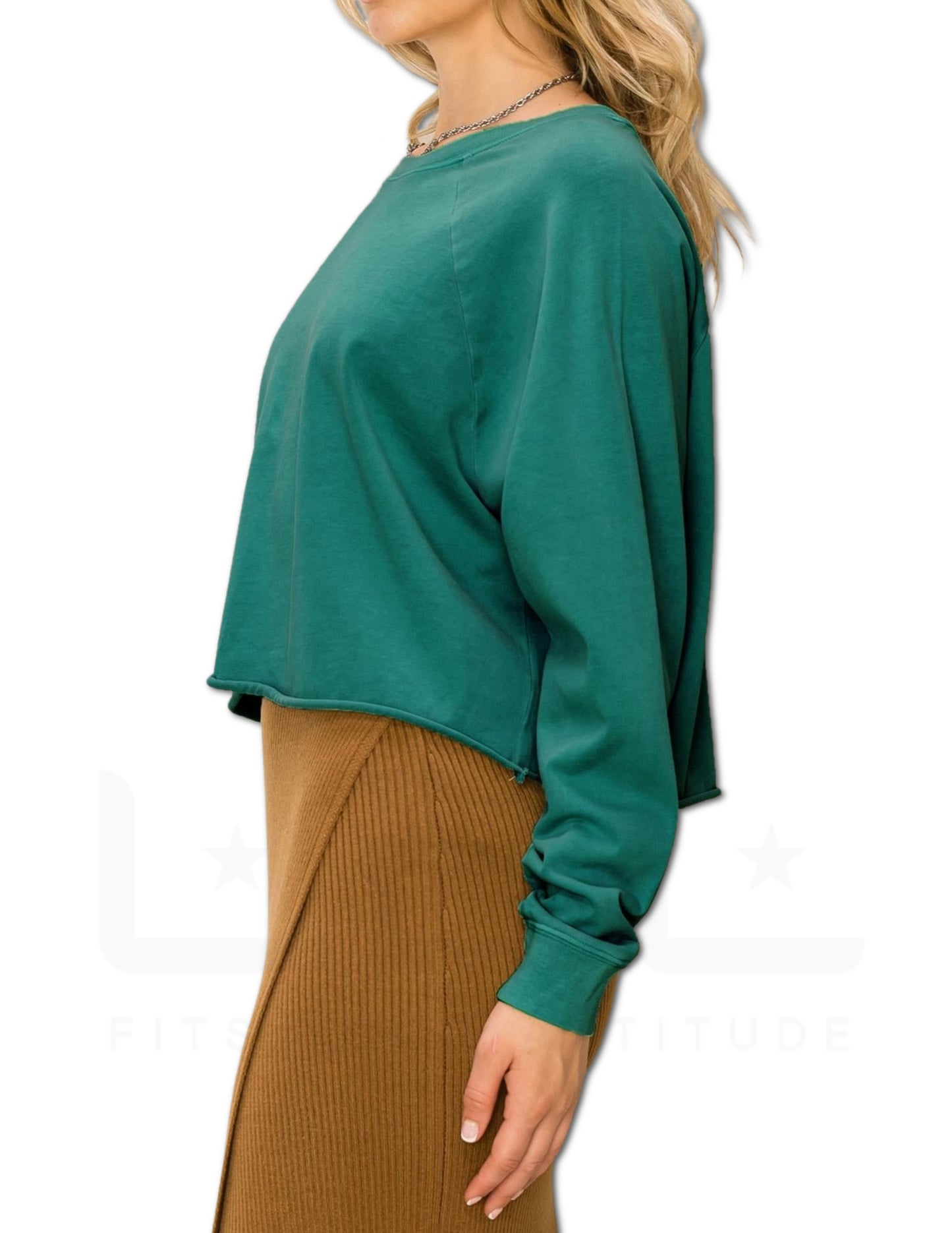 Raglan Sleeve Crop Sweater - Pine Green