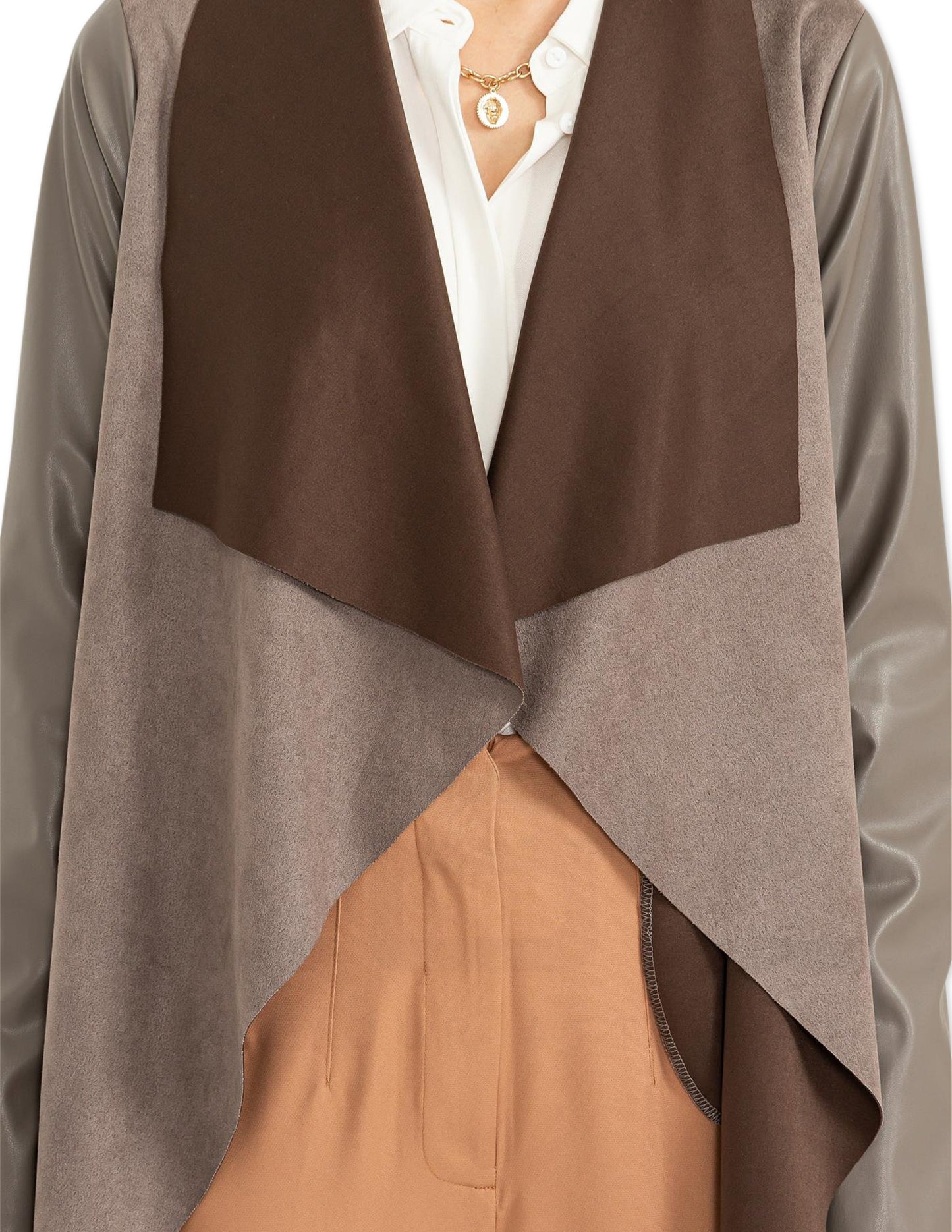 Faux Suede Open Jacket - Dark Grey