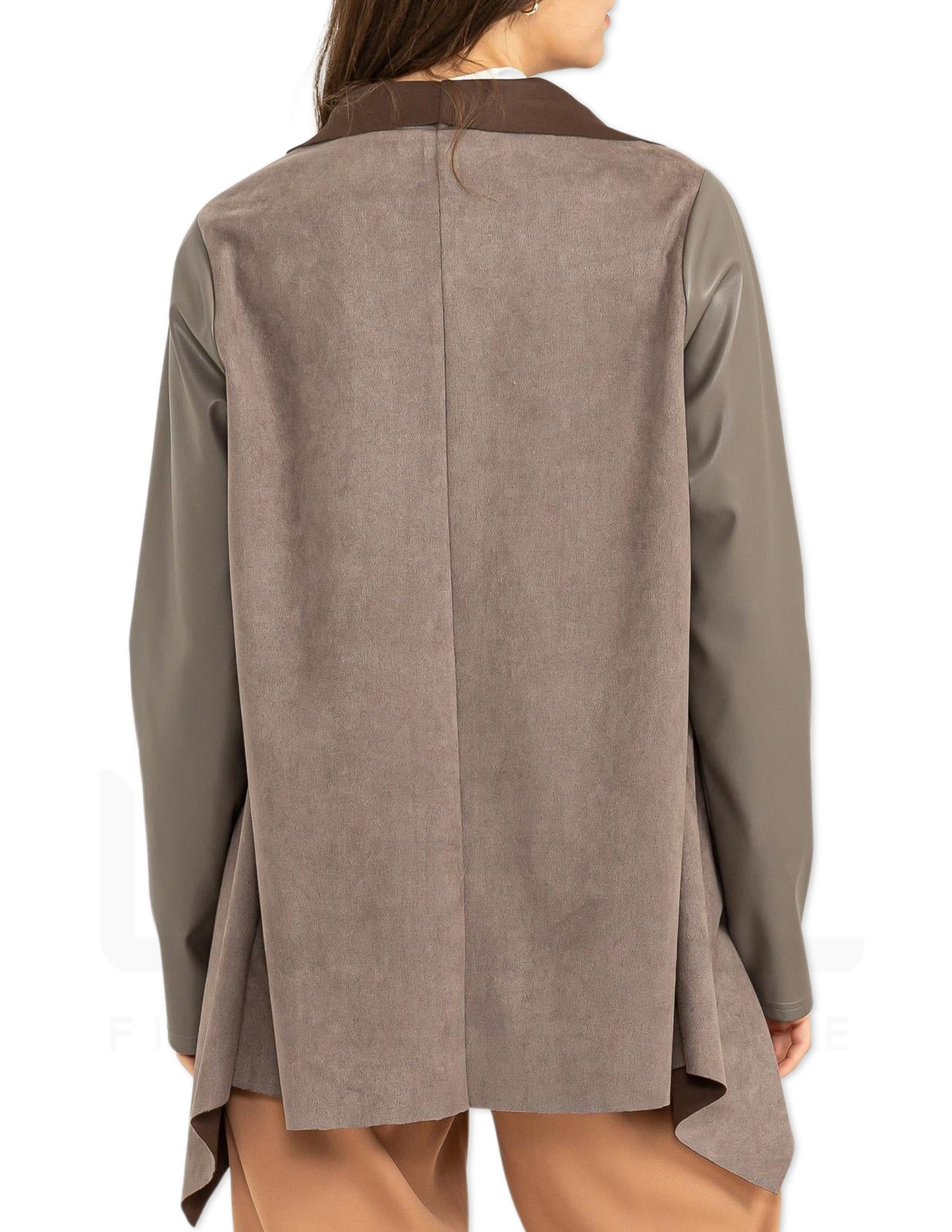Faux Suede Open Jacket - Dark Grey