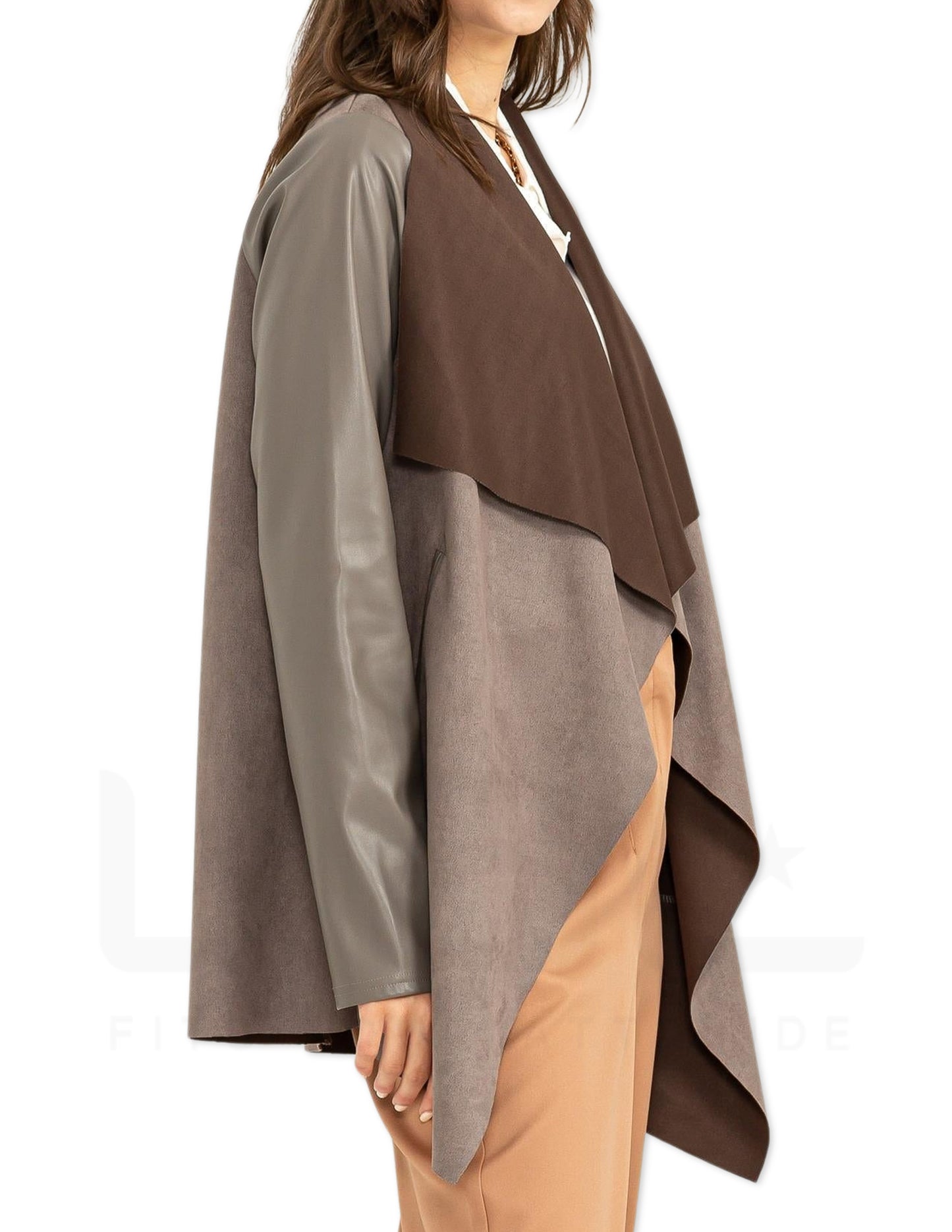 Faux Suede Open Jacket - Dark Grey
