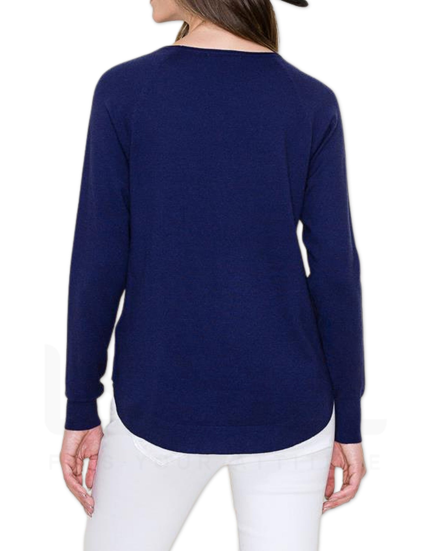 Boat Neck High Low Pullover Sweater - Dark Navy