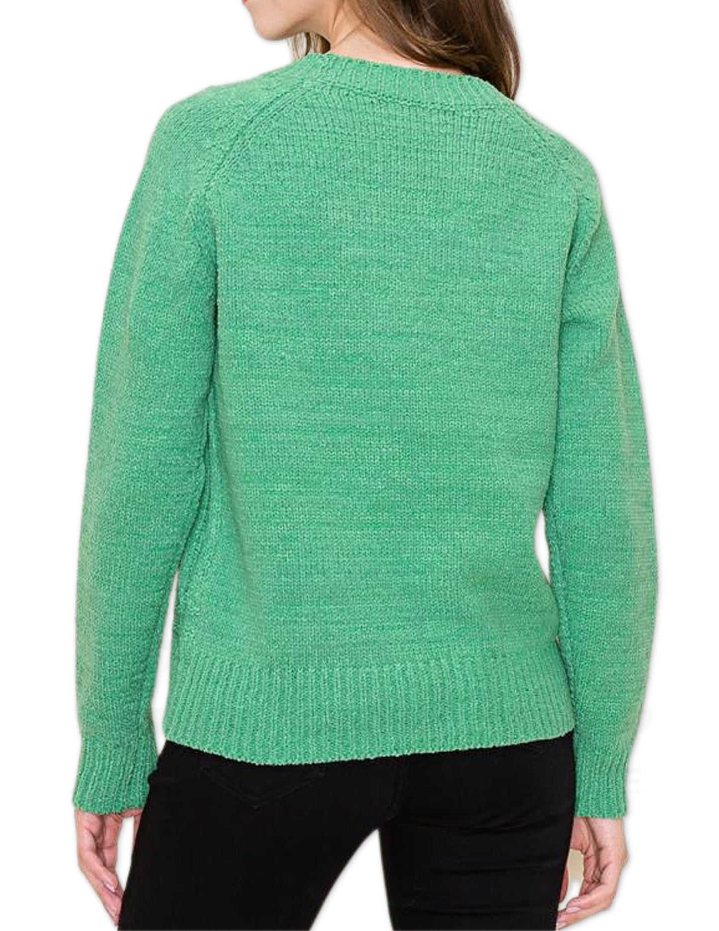 Cable Knit Chenille Sweater - Green
